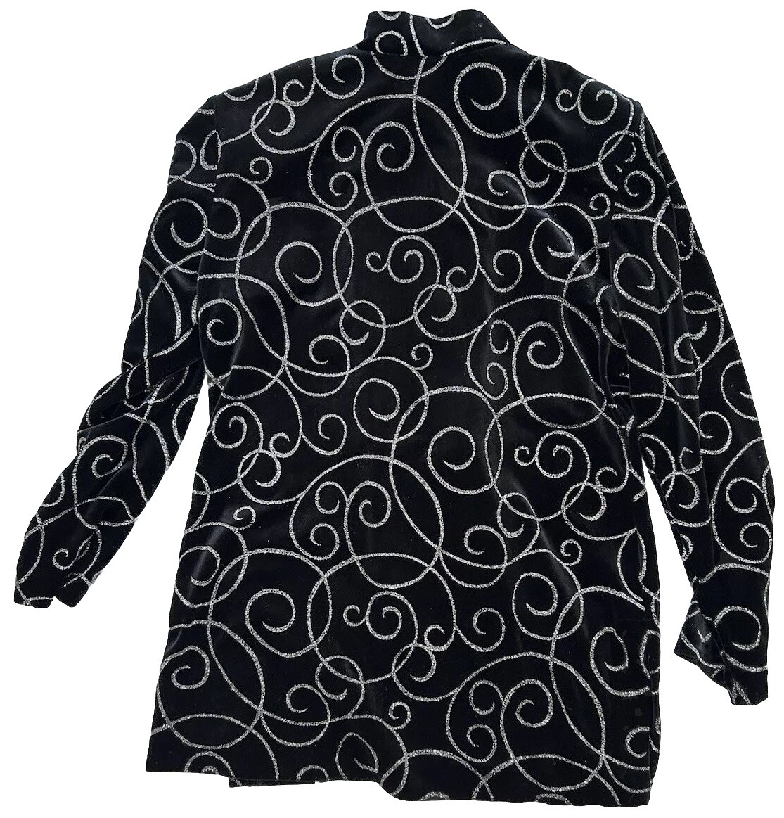 Vintage BLACK VELVET Silver Glitter Mandarin Collar Jacket Size 12 Women JBS LTD