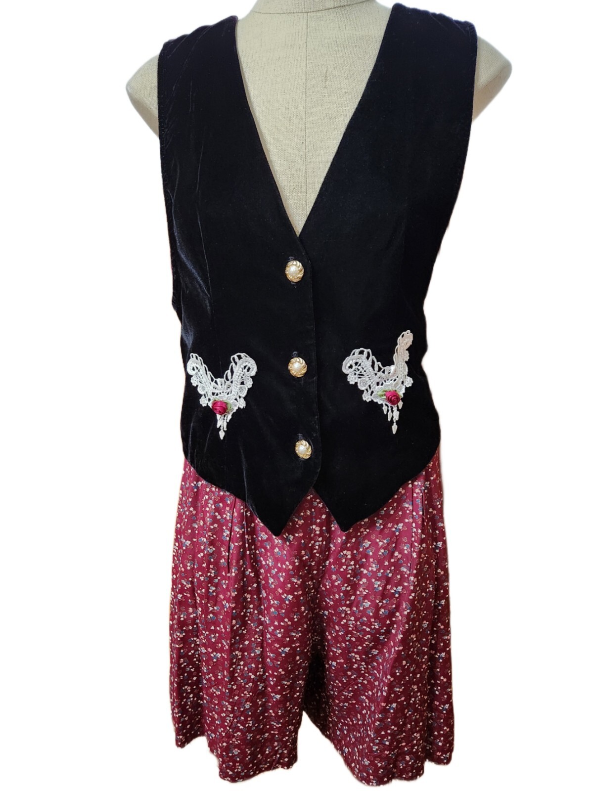 VTG 80s Blondie and Me Jumpsuit Playsuit Navy Skirt Shorts Vest Kulot Merlot