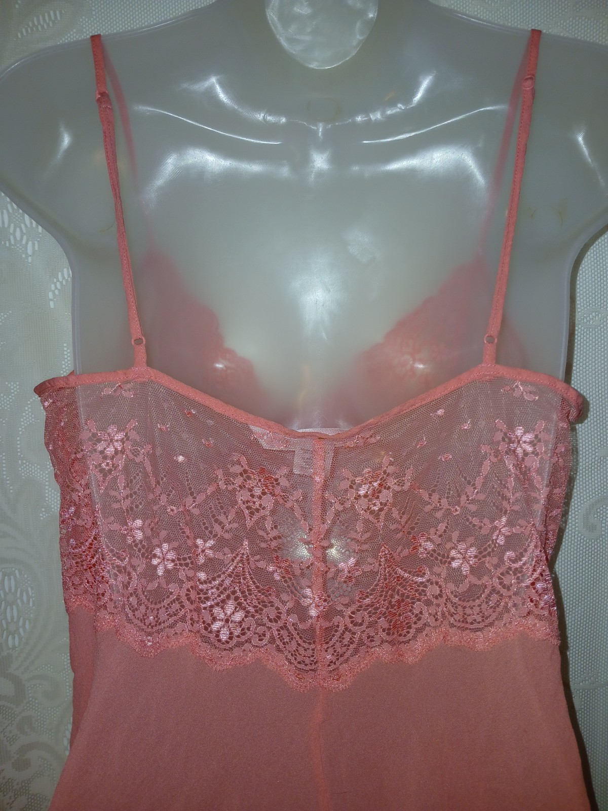 Vintage 90s Victorias Secret SILK Pink Chiffon Sheer Lace Babydoll Nighty L