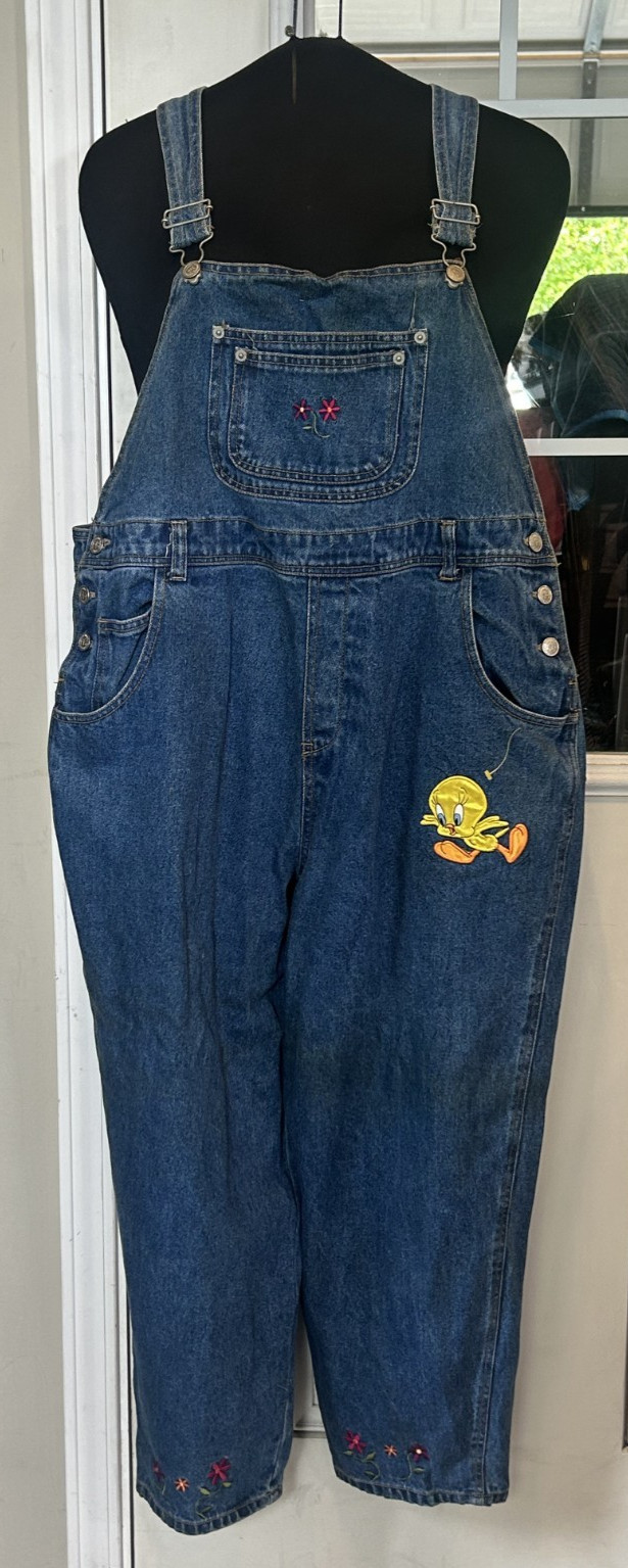 Vintage 90s Looney Tunes Womens Jeans Coveralls Tweety Bird Sz 18.5