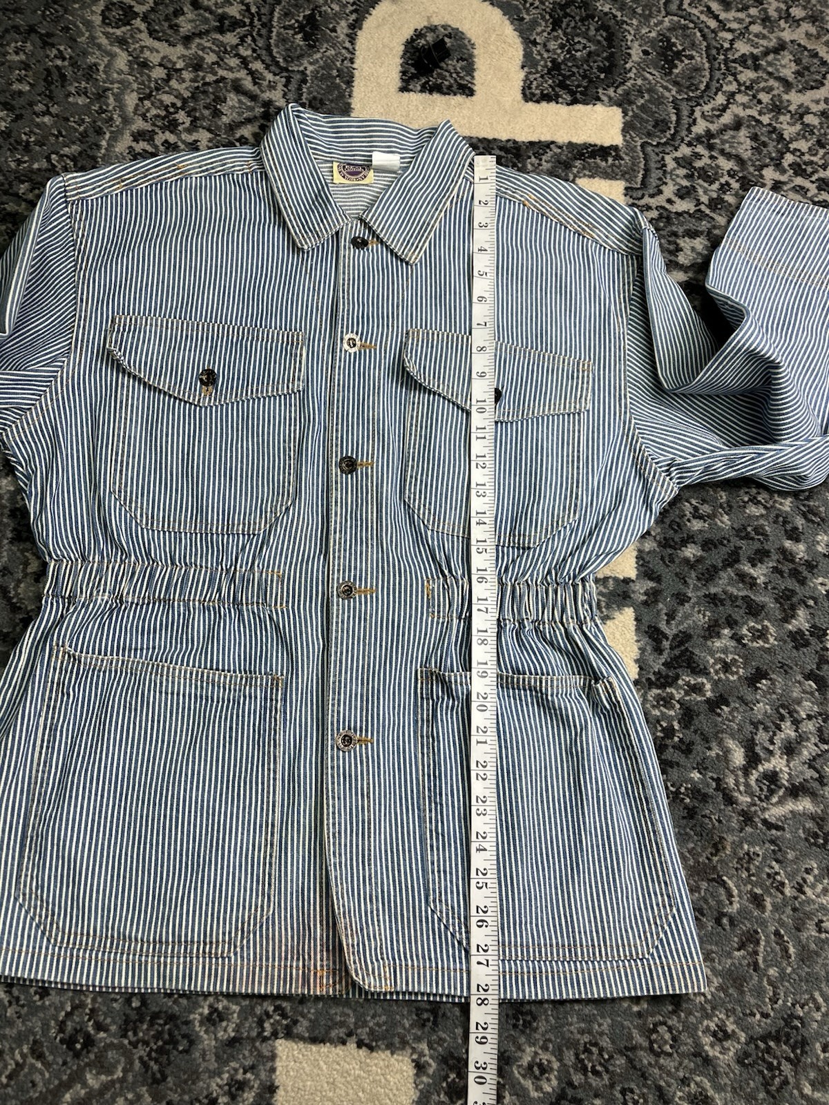 Vintage 1980s Women Hickory Stripe Denim Chore Jacket Made In USA Size Small