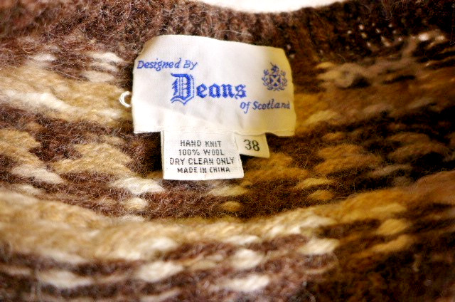Vintage Women’s Deans Of Scotland 100% Wool White Brown Geometric Sweater 38/M