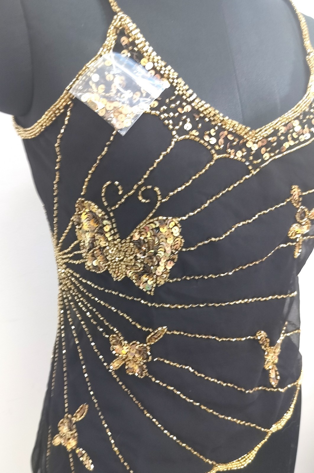 Lot 6 Vintage Y2K Golden Beaded Embroidery Costume Sequin Top Blouse Sheer Tunic
