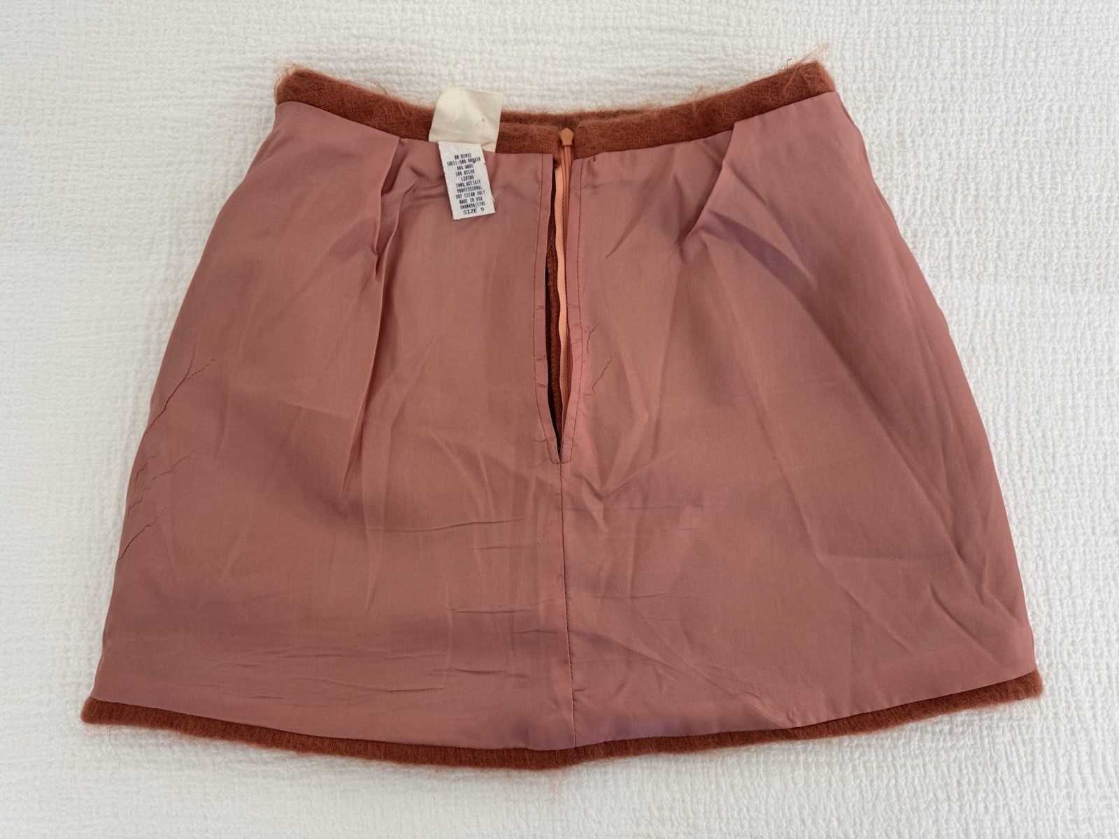 vintage 1960s Mary Mack womens mohair wool lined orange rust fuzzy miniskirt USA