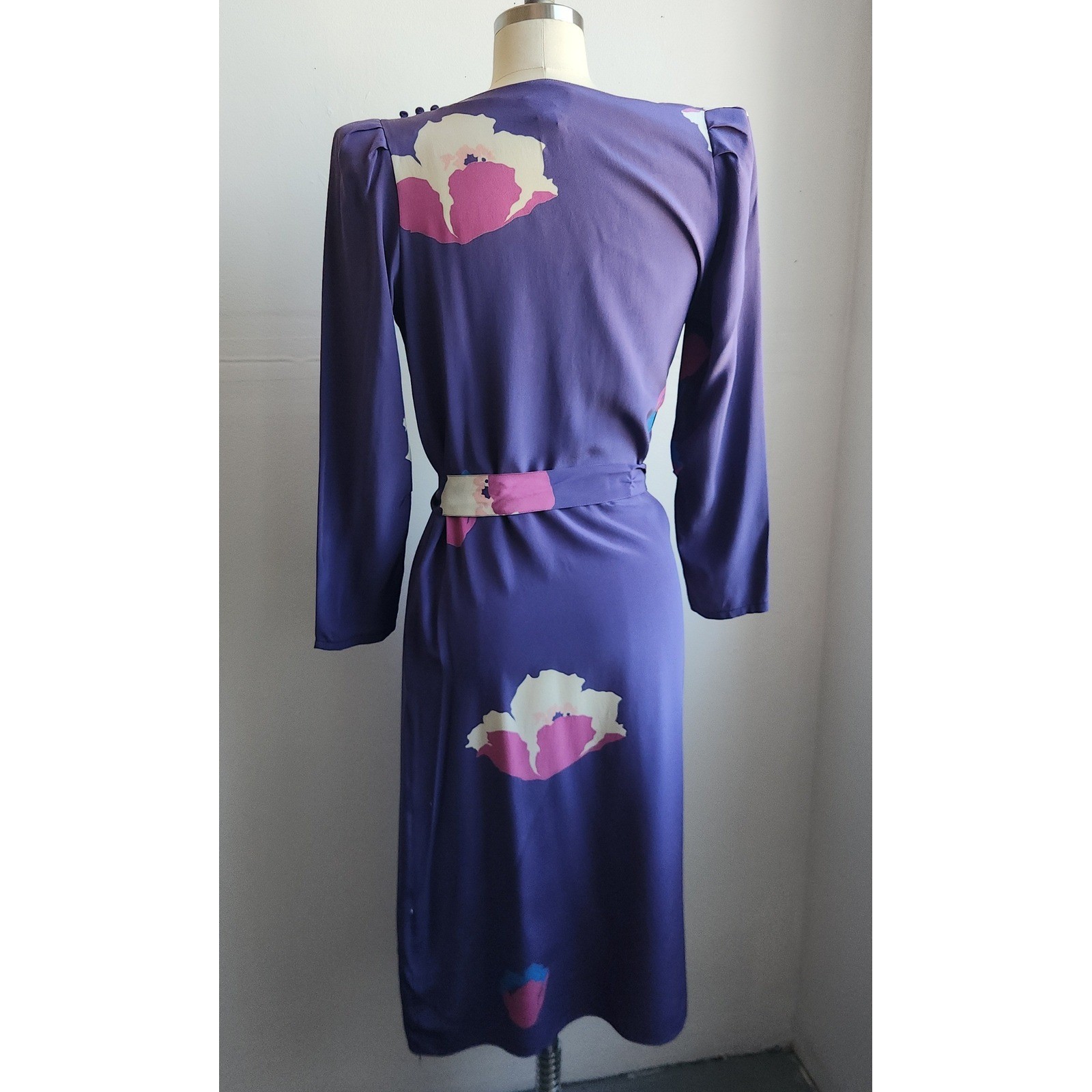 Nora Noh Silk Midi Dress Purple 8 Vintage Abstract Floral Retro 80s Avant Garde