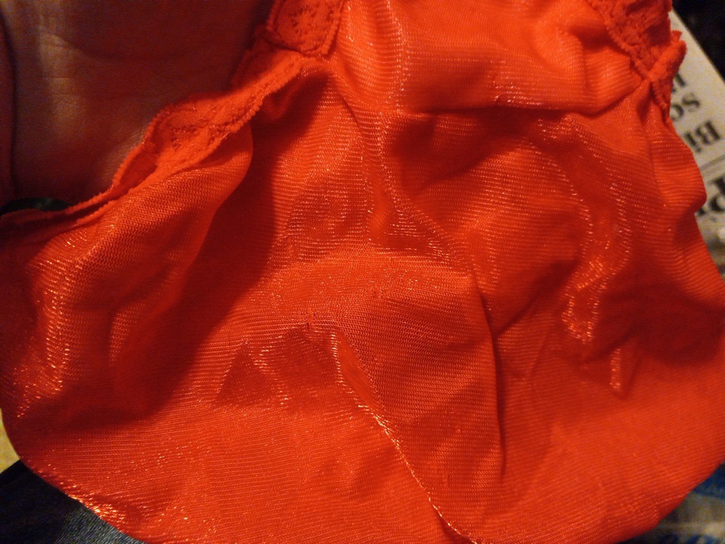 Vintage Kiki NOS Panties Red Sparkle Nylon Panty Bikini Shiny 7 13-17 Lace Top