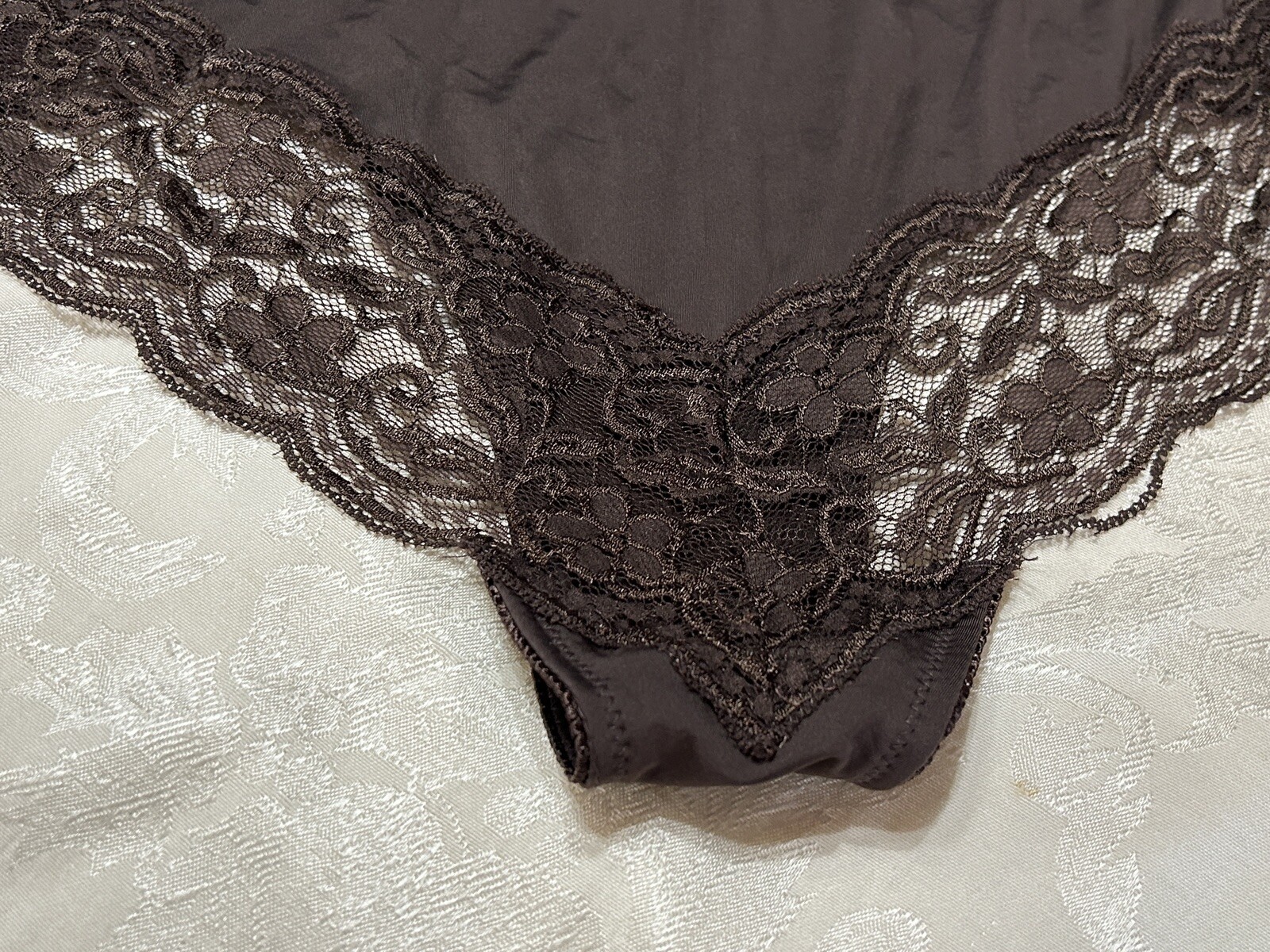 Vtg Unbranded 170593X Sheer Lace Polyester Cheeky Hipster Sz 10 Brown Panties