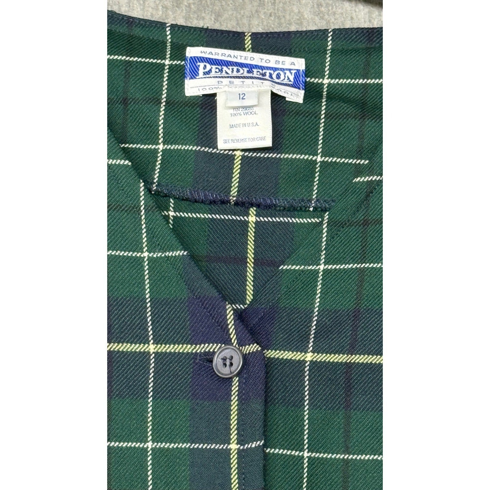 Pendleton 100% Virgin Wool Plaid Belted Dress Size 12 Vintage Made In USA