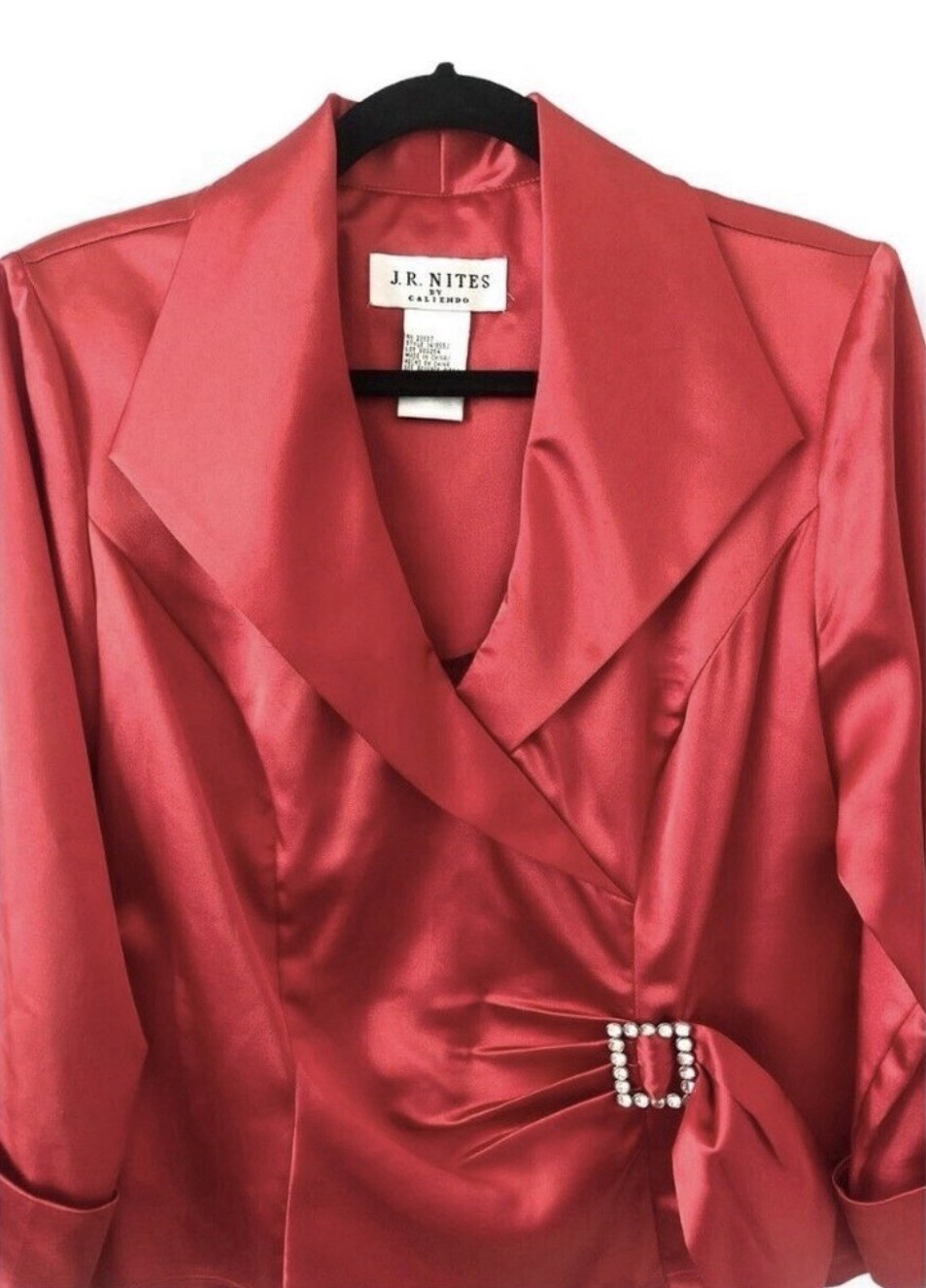 JR Nites By Caliendo Vintage 90s Holiday Red Satin Blazer Jacket Size 12