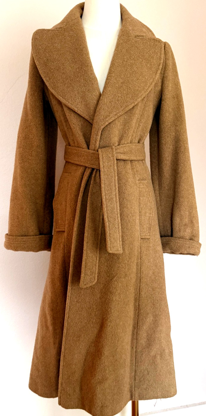 Vintage Camel Wool Belted Coat Tailored Fit & Flare Minimalist Quiet Luxury 70’s