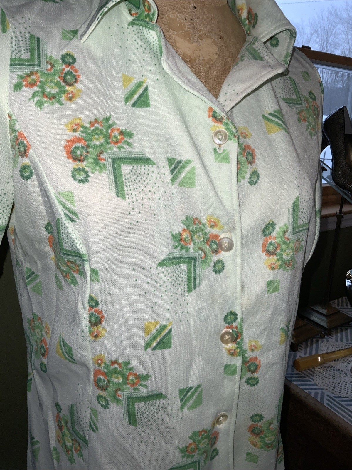 Vintage 50s Style Women’s Collar Button Up Shirt Homemade Light Green Sz 12