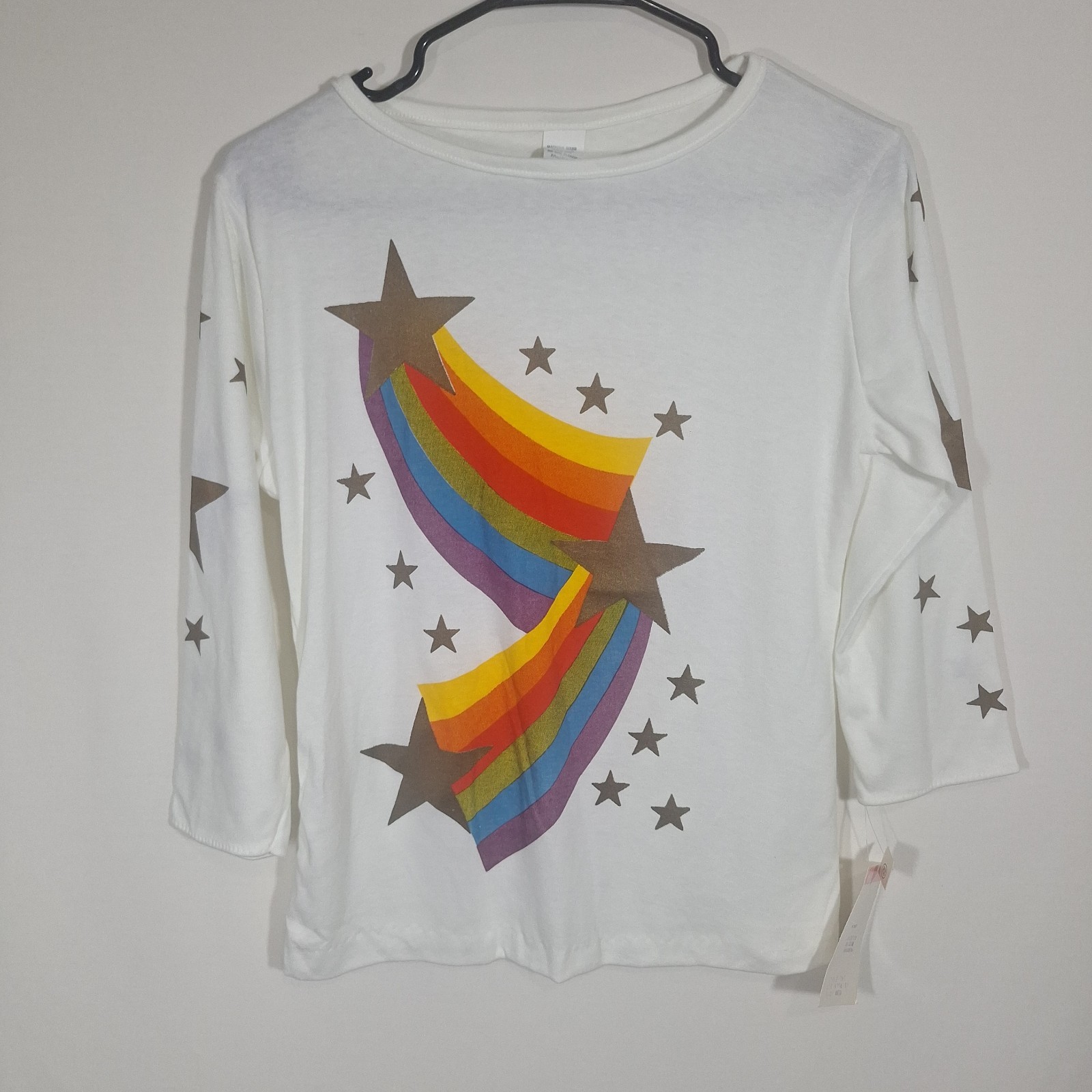 Vtg 70s 80s Rainbow Star Graphic T Shirt Medium Deadstock NOS New With Tags