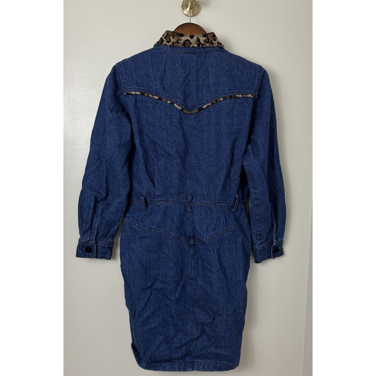 Vintage 80s Womens 4P Denim Dress Retro Western Leopard Cowgirl Festival Concert