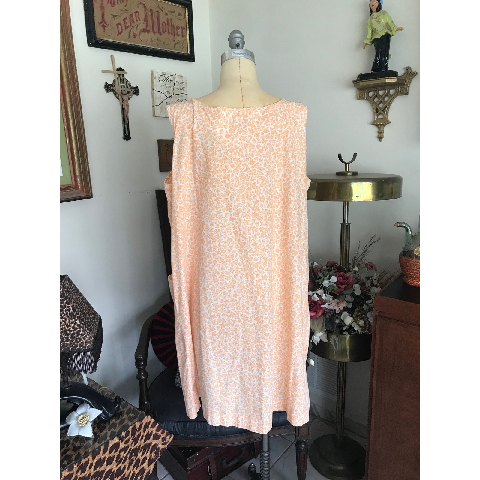 1970s Skimma Tangerine Creamsicle Floral House Dress Orange Metal Zipper