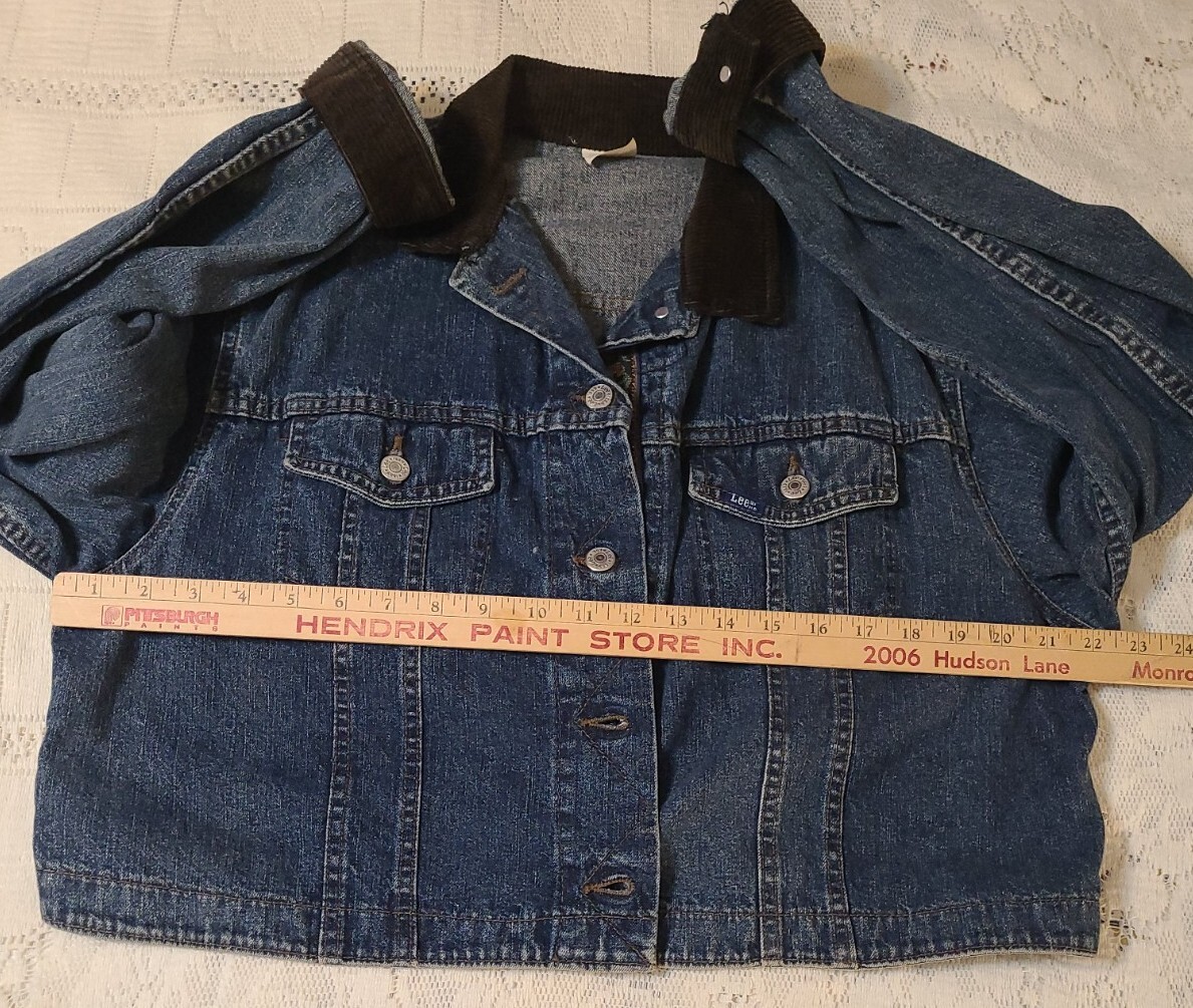 Lee Ladies Small Denim Jacket Corduroy Collar & Cuffs Brocade Placket