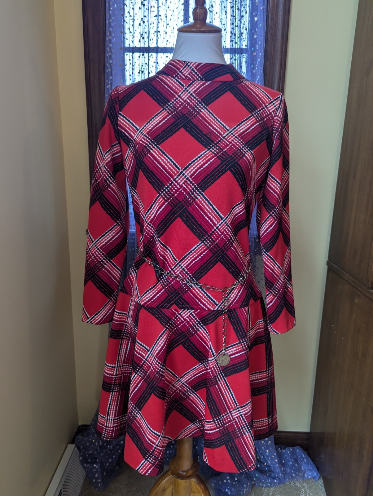 Vintage 70’s Mod Schoolgirl Red Plaid It’s Better Polyester Knit Mini Dress S/M