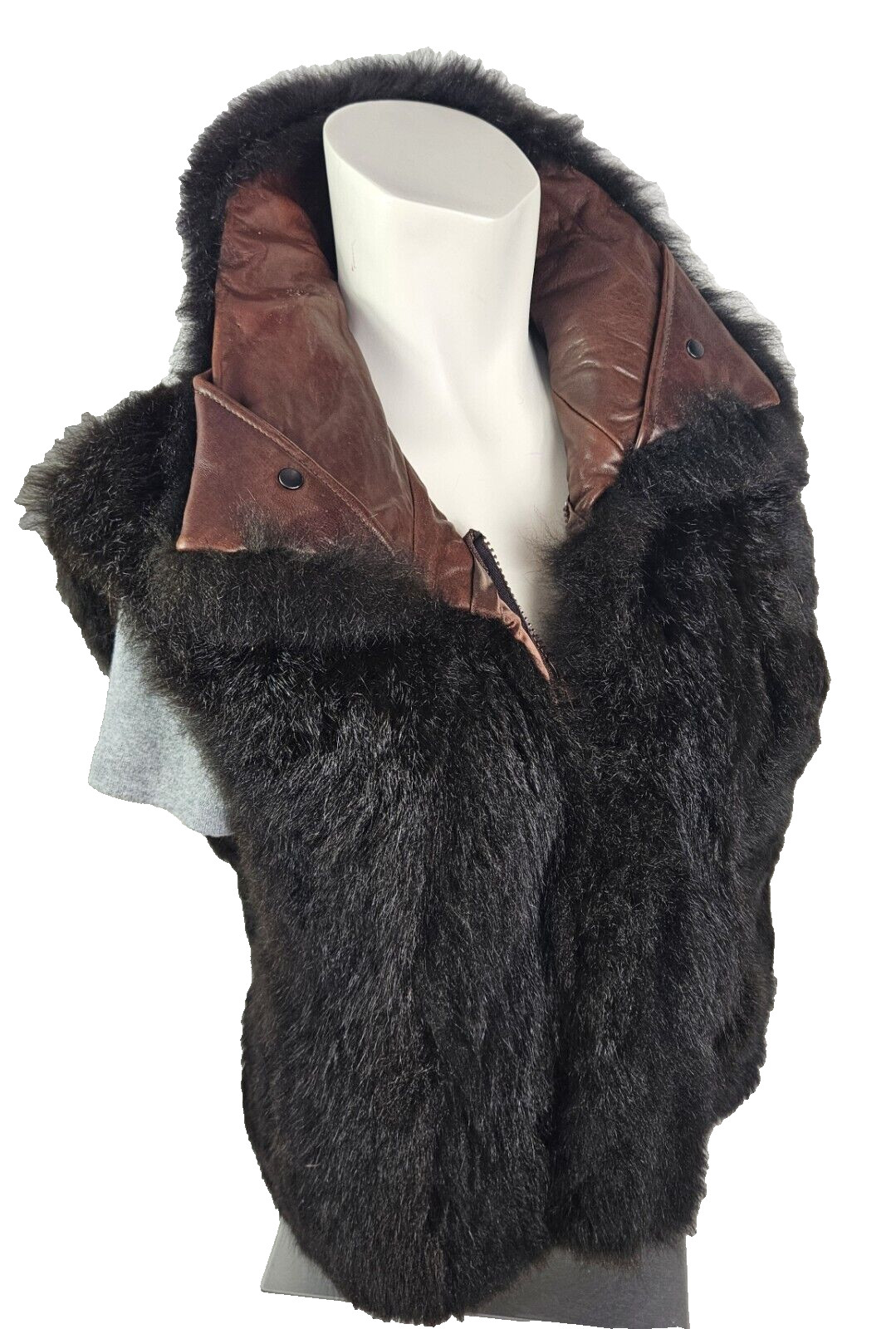 Andrew Marc New Zealand Opossum Fur Leather Collar Women’s Vest Size M