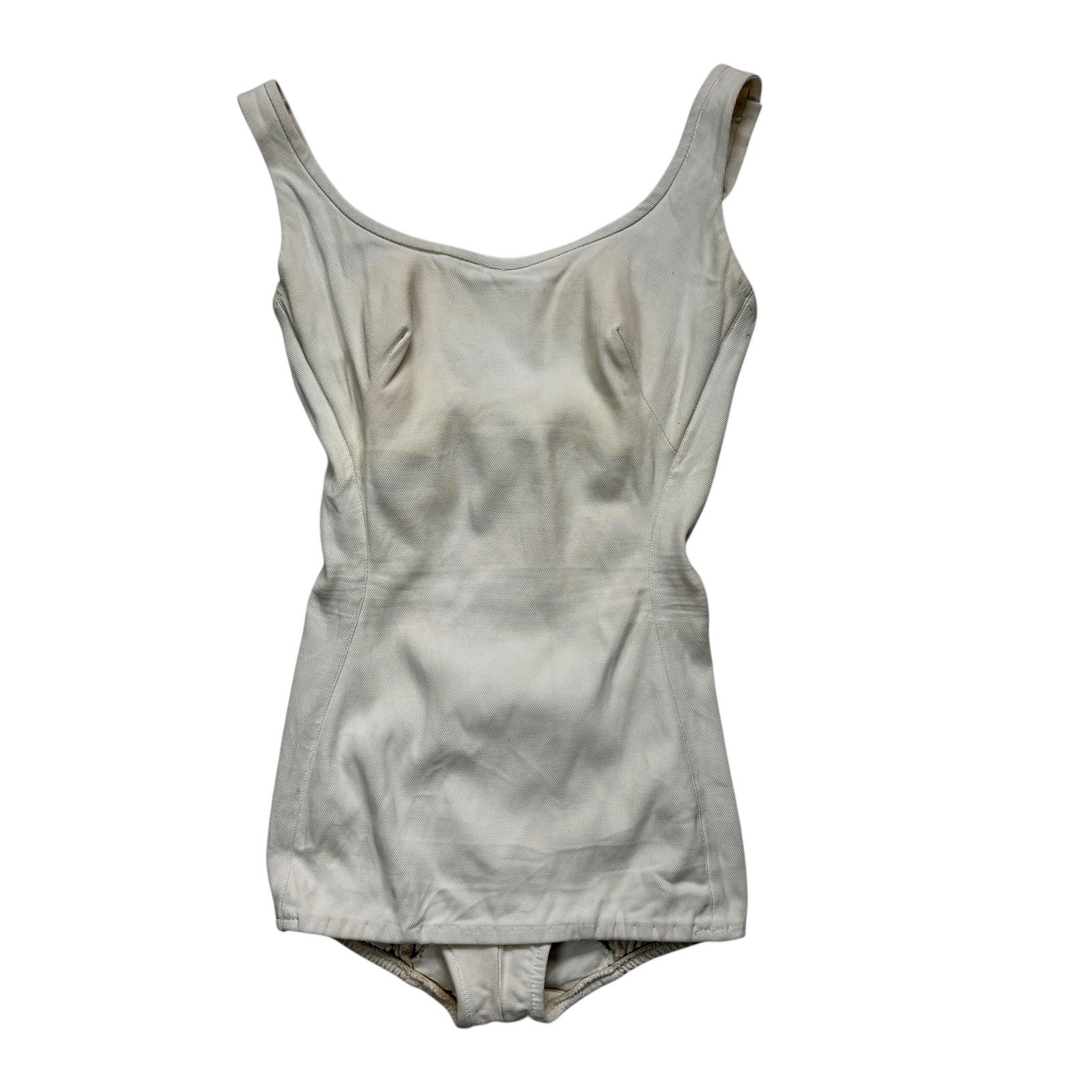 Vintage 1950s Roxanne Perfection Fit White One Piece Swimsuit 32B Size 10 Pinup