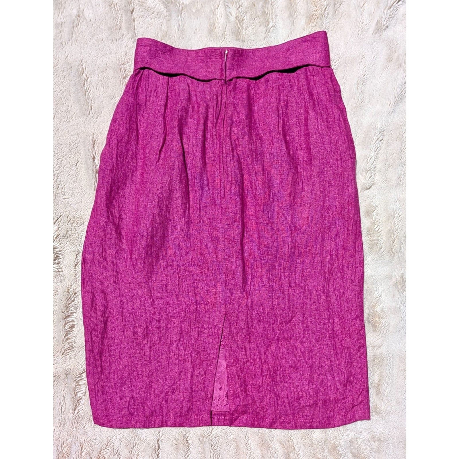 VTG 80s Does 50s Umberto Ginocchietti Italian Pink/Magenta Linen Pencil Skirt/XS