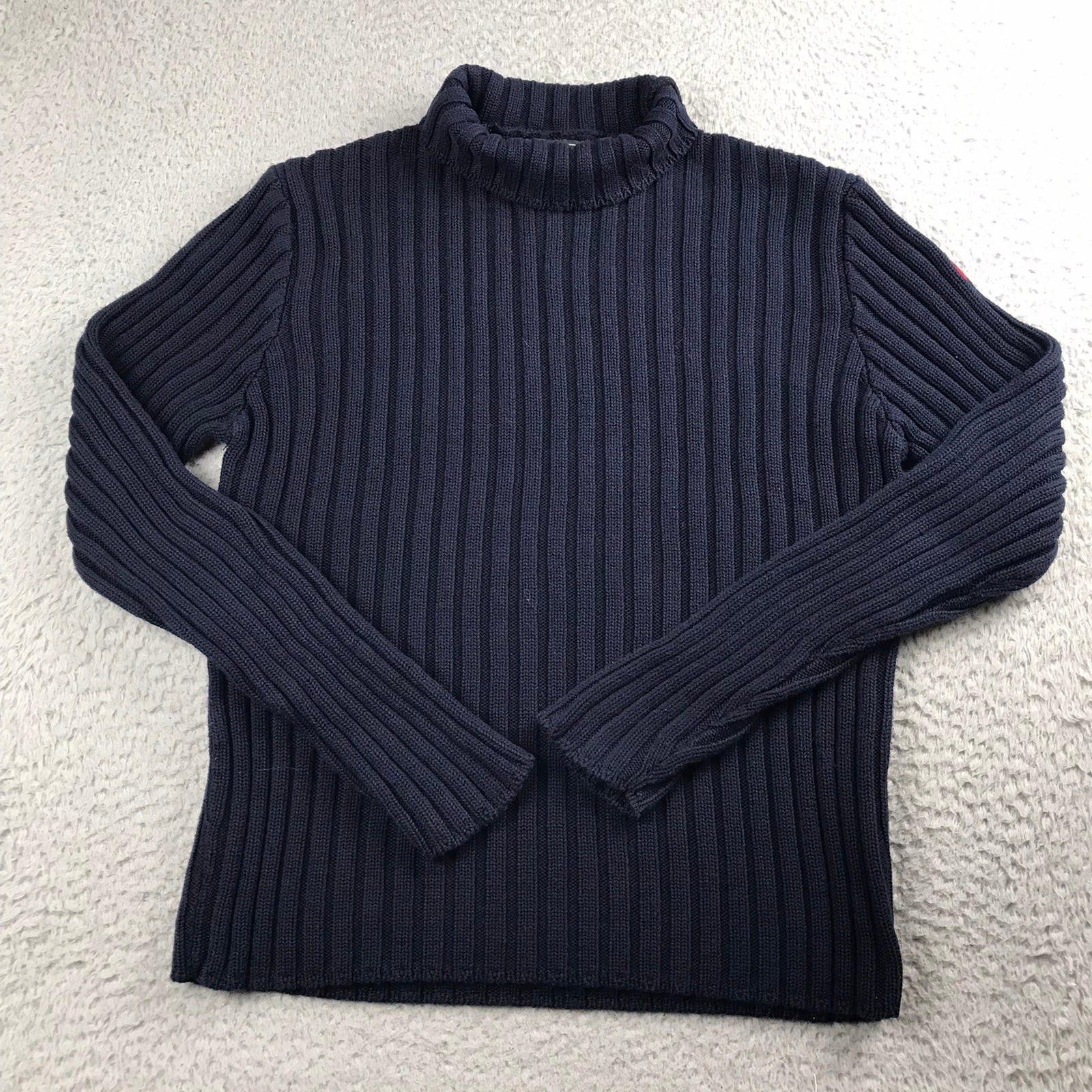 Vintage 90s Abercrombie & Fitch Turtleneck Sweater Womens M Navy Ribbed Knit