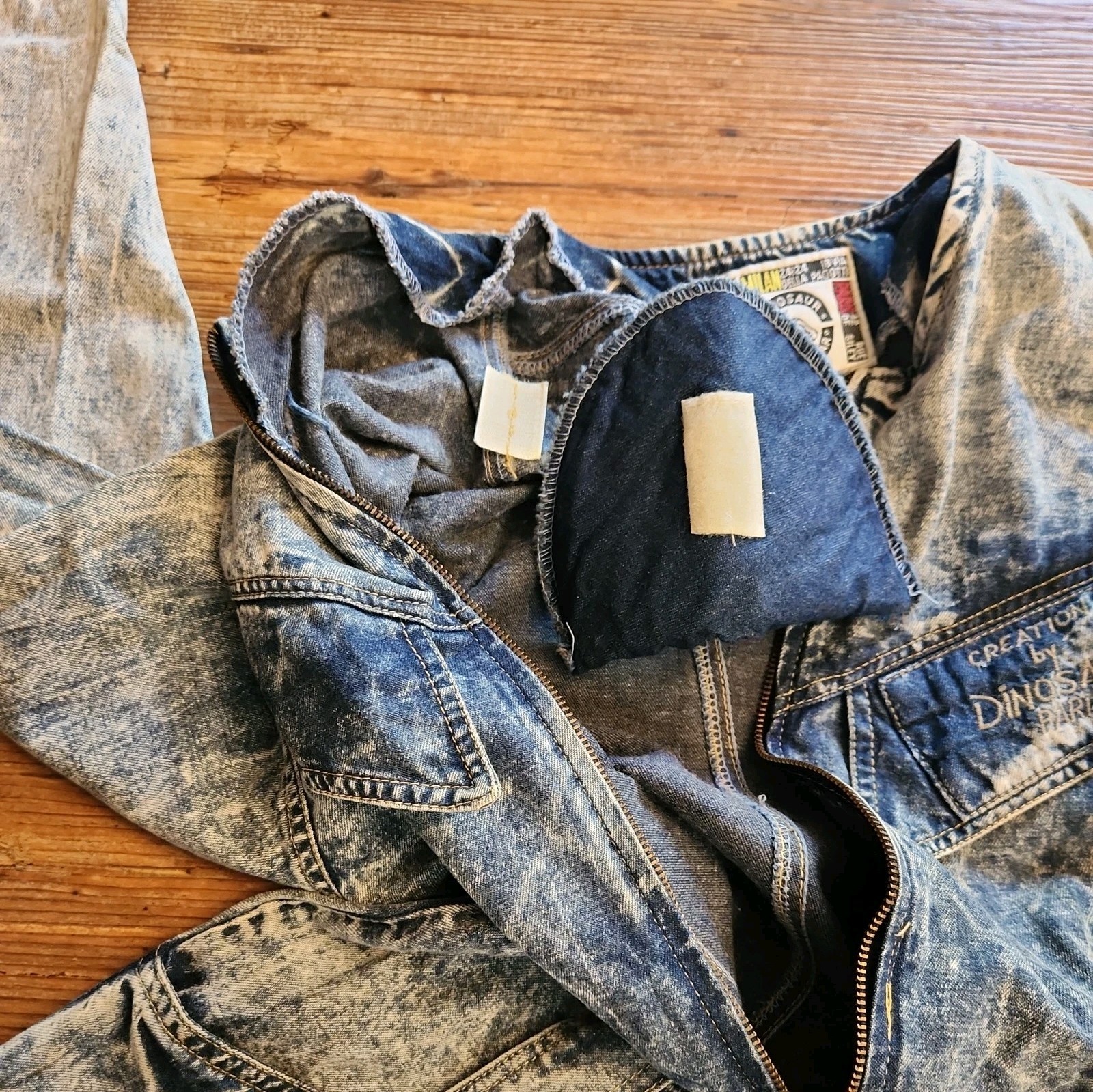 Vtg 80s ZIP UP ACID WASH LONG SLEEVE DENIM DRESS SIZE 3 Power Suit Hair Band