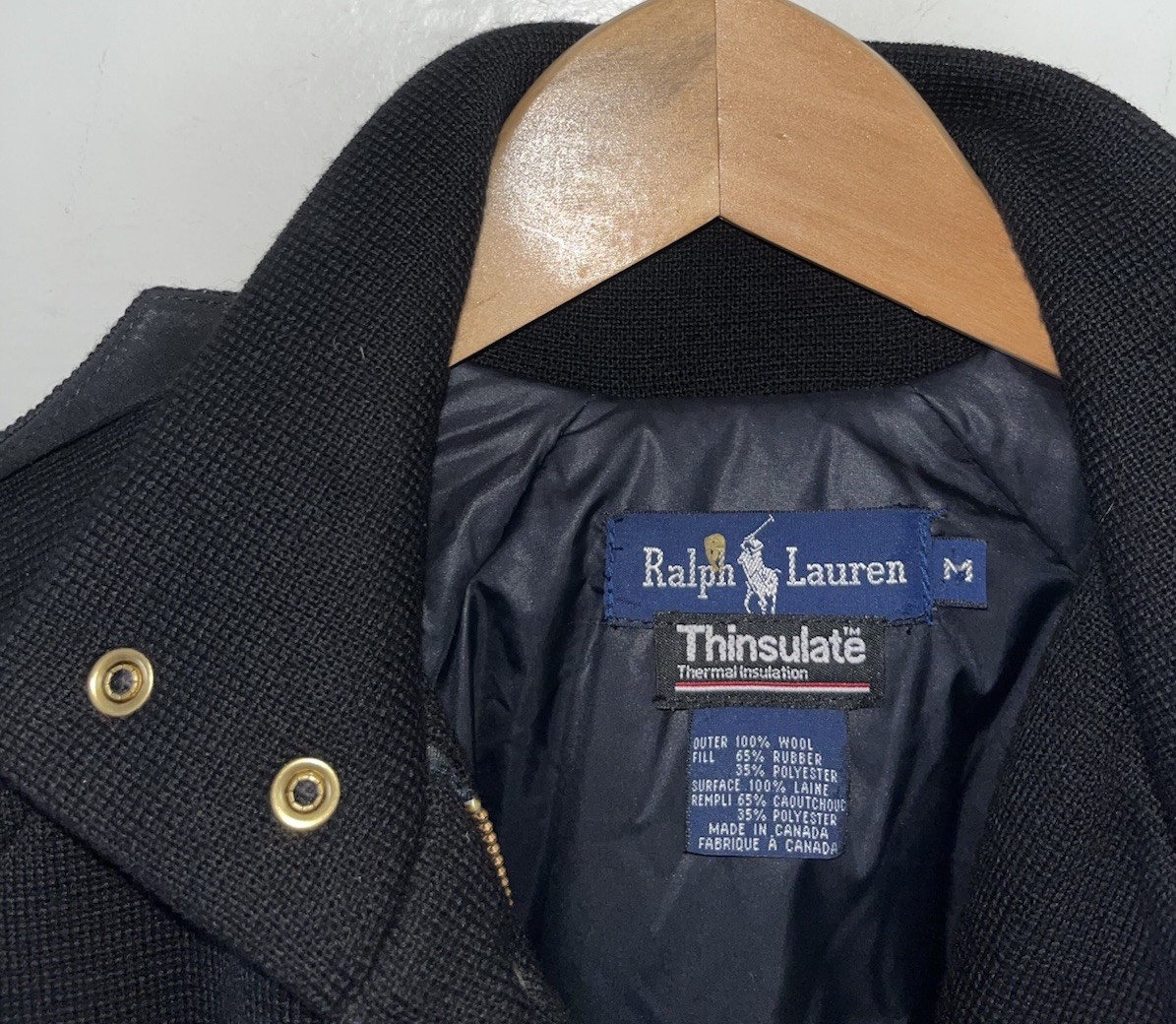 Vintage 80s Ralph Lauren Wool Military Thinsulate Bomber Jacket Talon Zip-Sz M