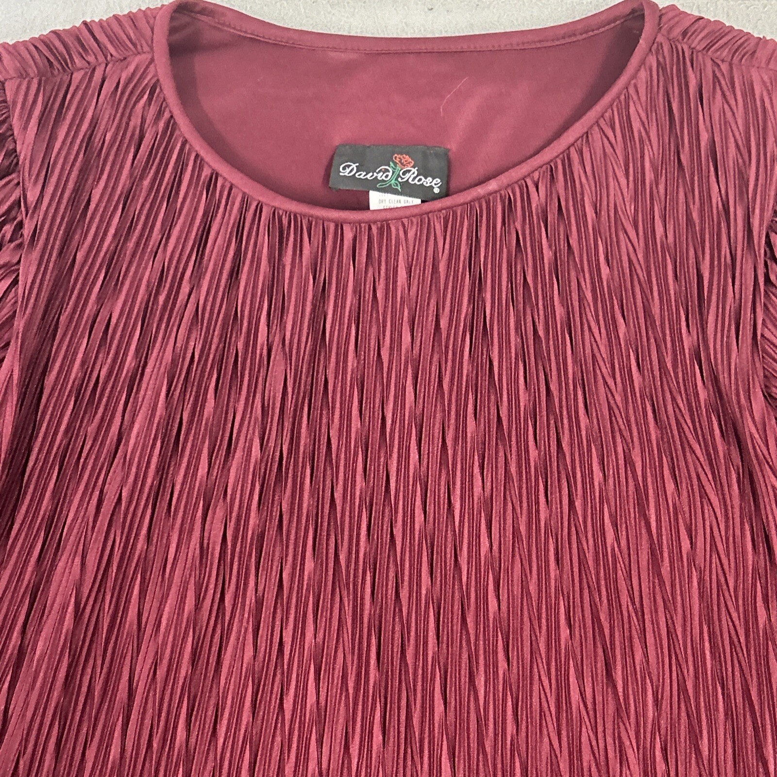 David Rose Dress Womens Size 14 Burgundy Pleated Holiday Party Vintage 80’s USA