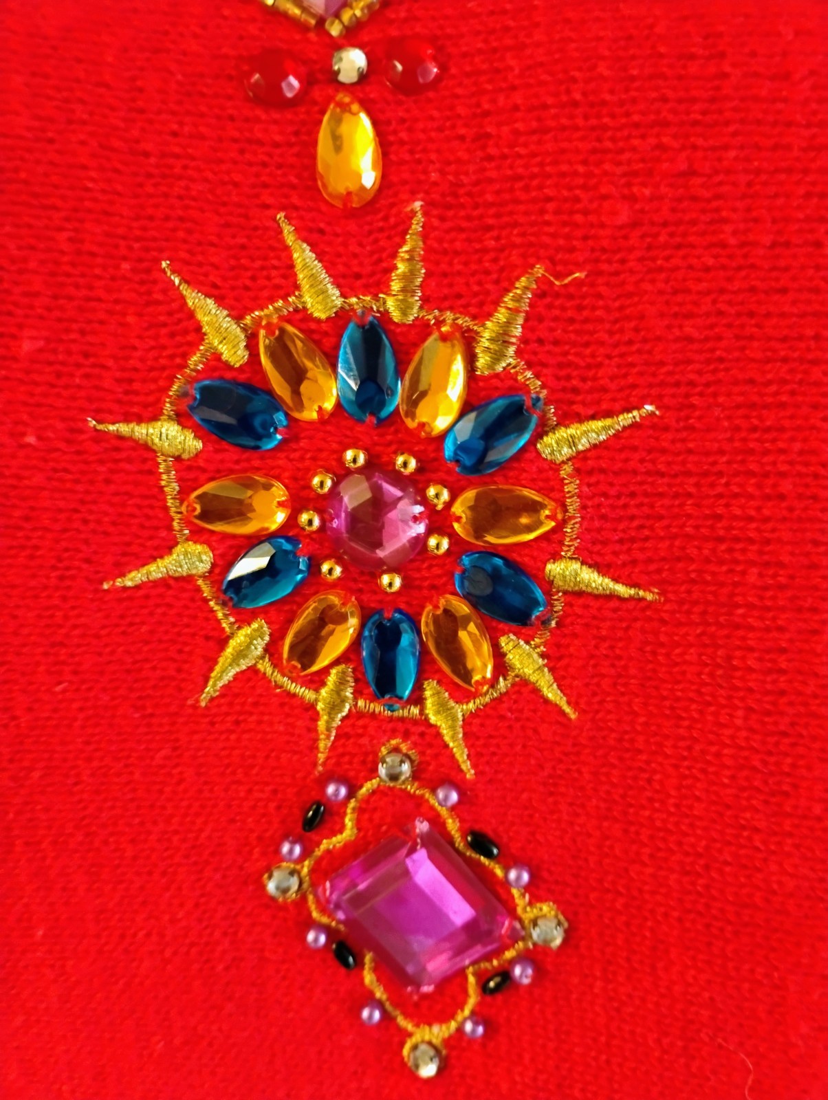 VTG 80’s „Maurada” Candy Apple RED Bejeweled & Beaded Sweater S