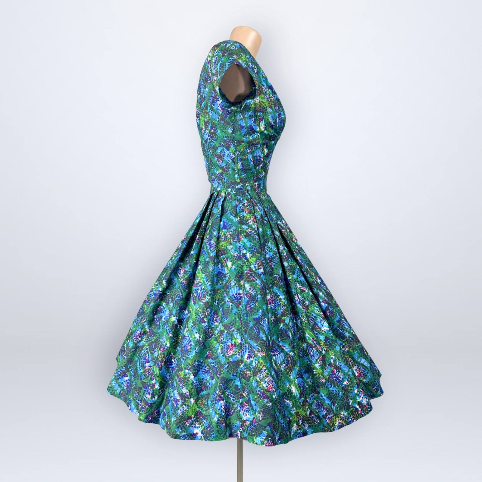 Vintage 1950s Kane Weill Cottontime Pebble Stone Print Full Sweep Dress New Look