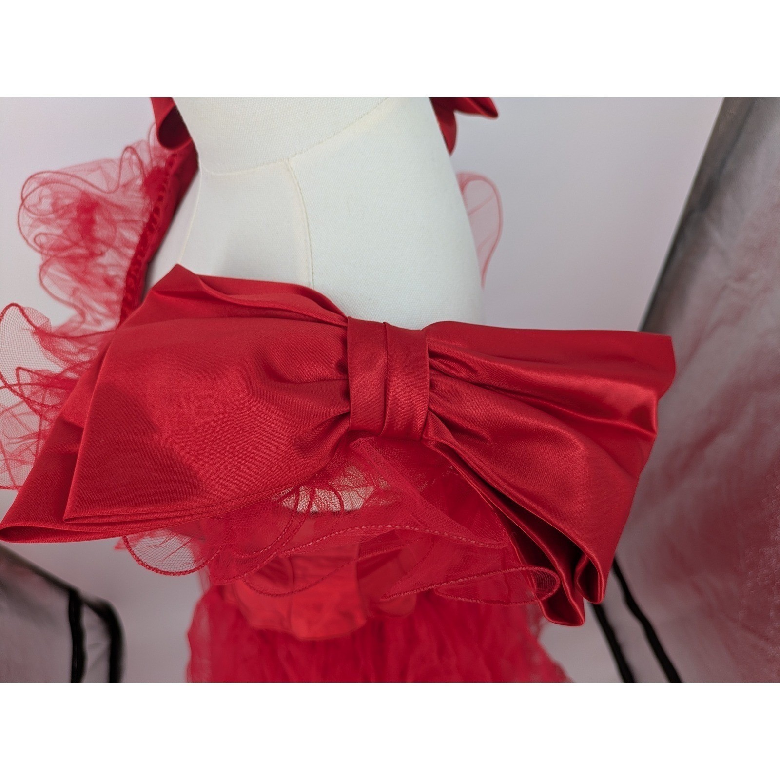 Mike Benet Formals Gown Red Womens Vintage 10 Modern 4 Tulle Satin Bow 80s Dress