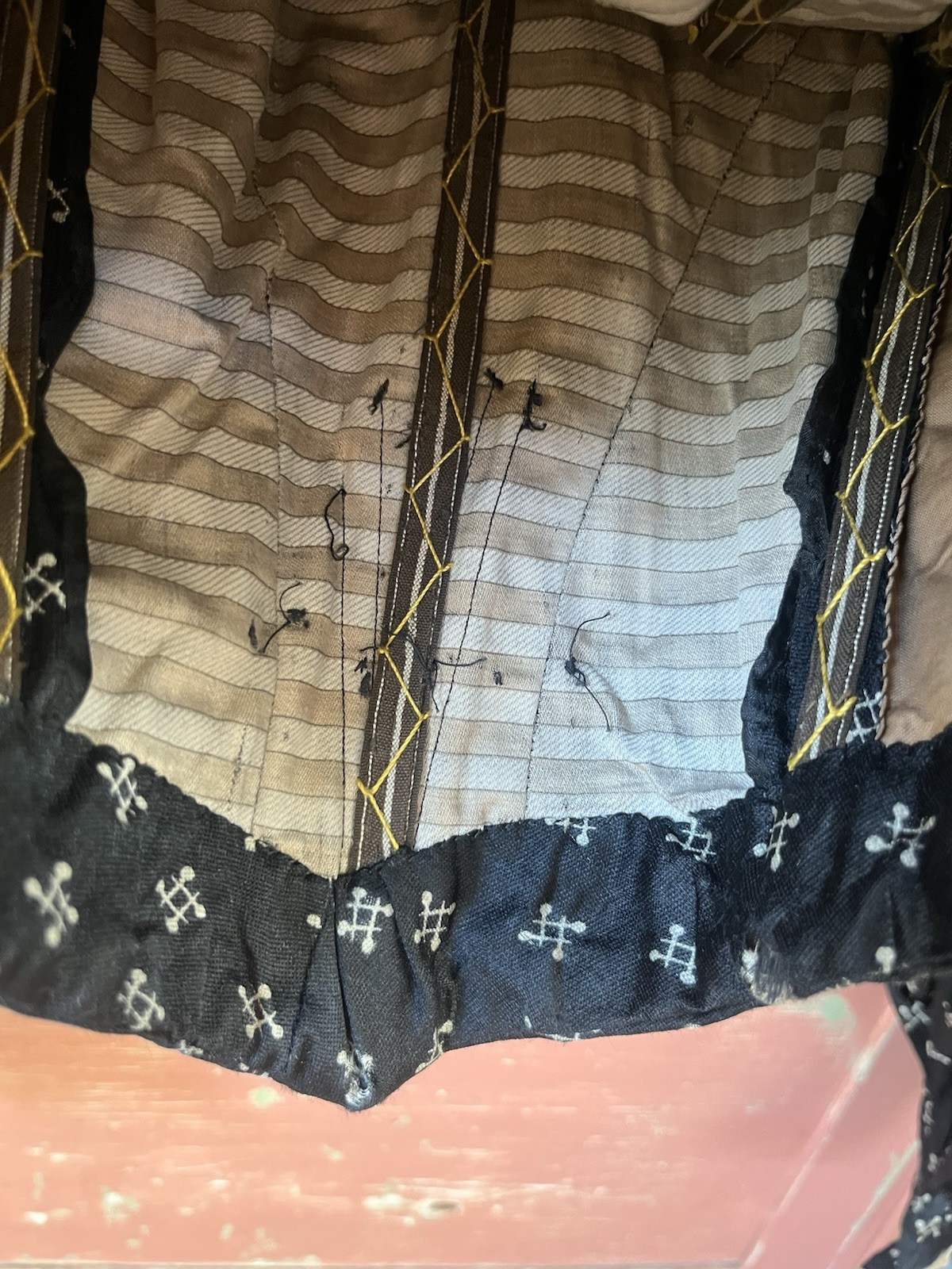 1800s Antique Victorian Edwardian Black Silk Bodice Corset Blouse Top XXS