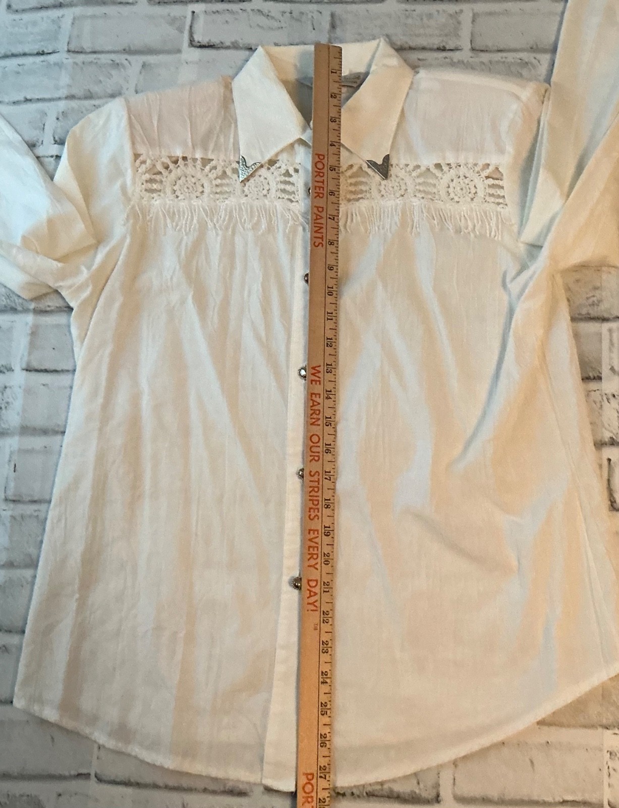 Lilia Smitty White Long Sleeve Medium Western Lace Metallic Bib Shirt 80’s VTG