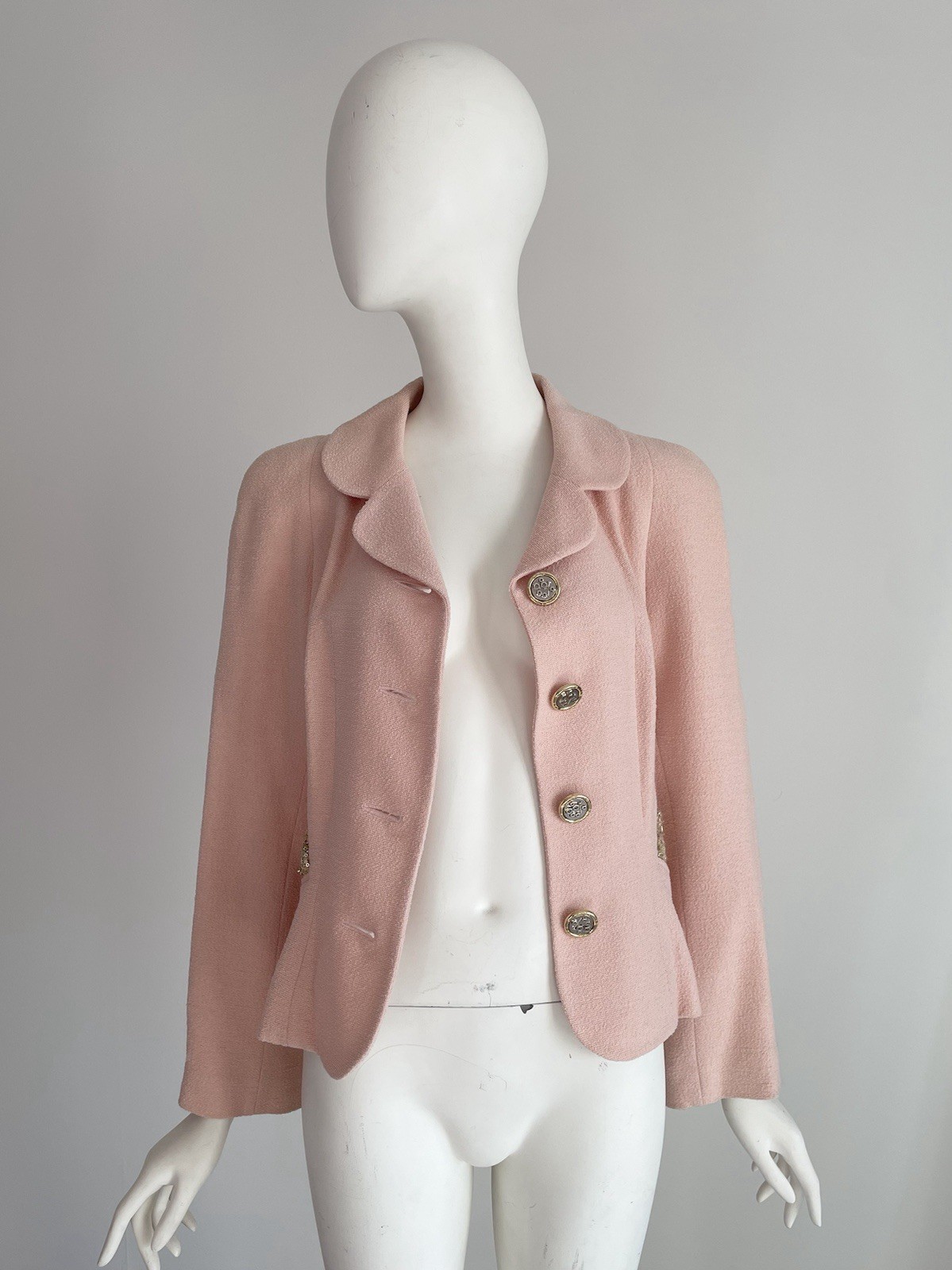 Vintage 1990s Balenciaga Pink Bouclé Jacket Blazer Sequin Gold Silver Size Large