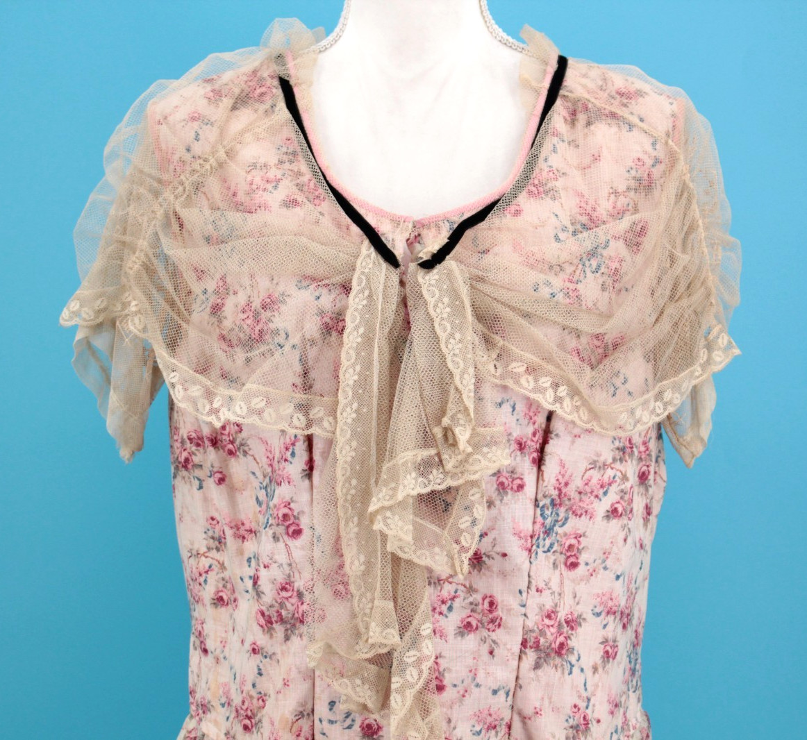 VTG Womens Antique Edwardian Late 1800s Floral Long Peplum Top W/ Lace Shawl M/L
