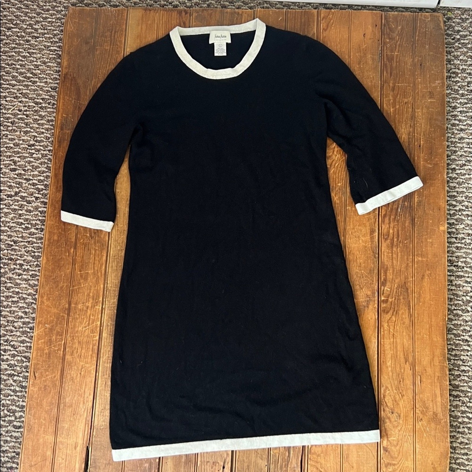 Neiman Marcus mini dress Vintage 90s Black and cream Silk-Cashmere Blend size la