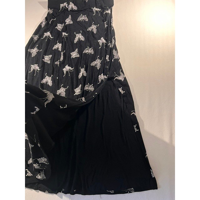 Vintage 90s ES-SE Butterfly Print Slinky Maxi Skirt Black & White Size 6