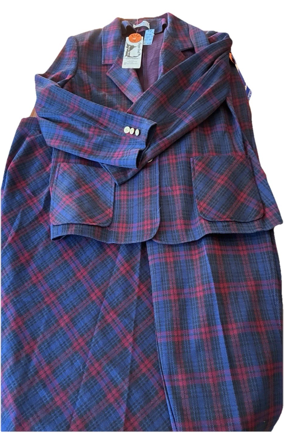 VTG Cape Cod Match Mates 3 Piece Skirt Pants Blazer Set Plaid Blue NOS Tags 18
