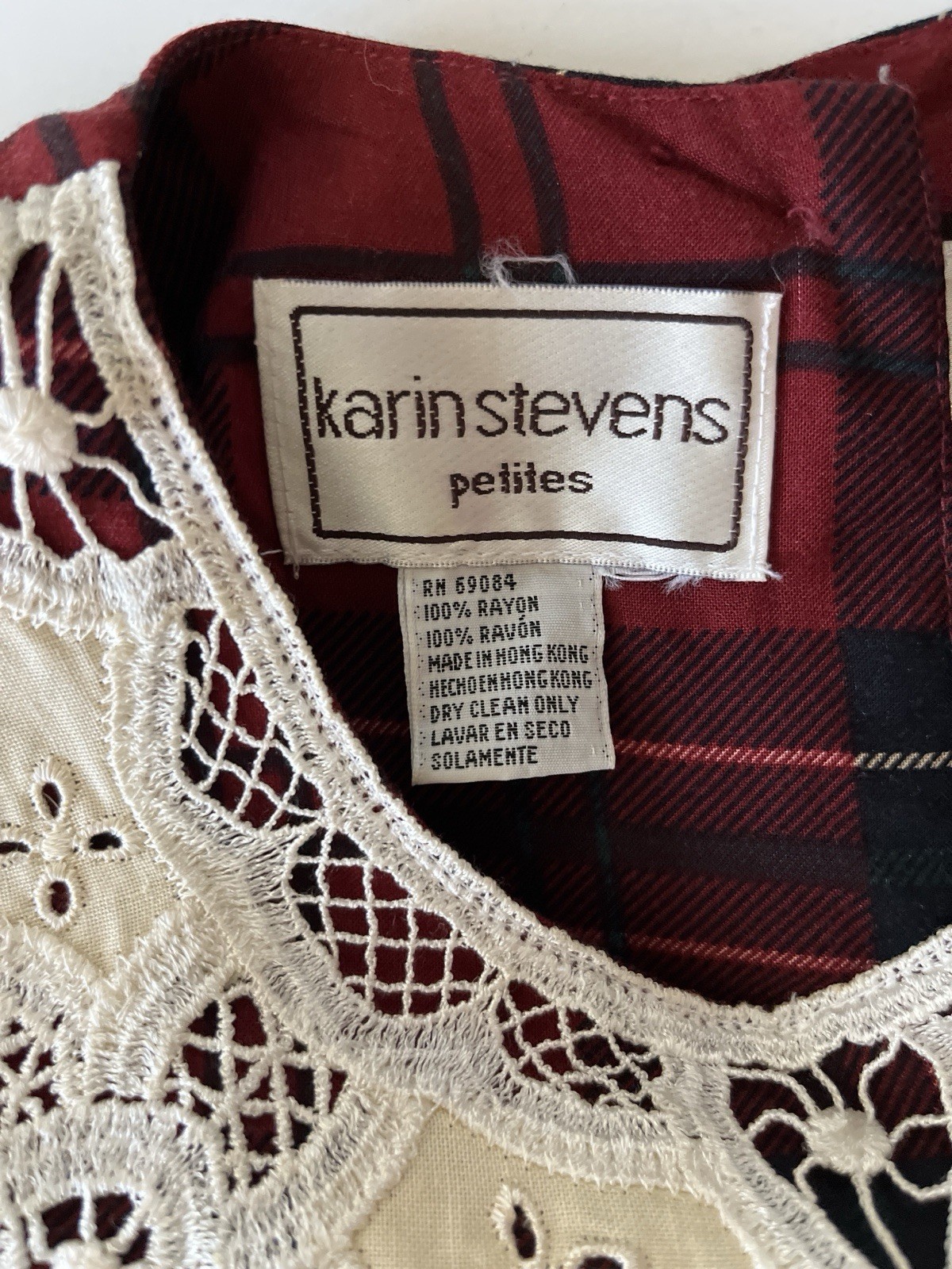 Karin Stevens VTG Dress S/M Petite Red Plaid Pleated Smocked Cottagecore
