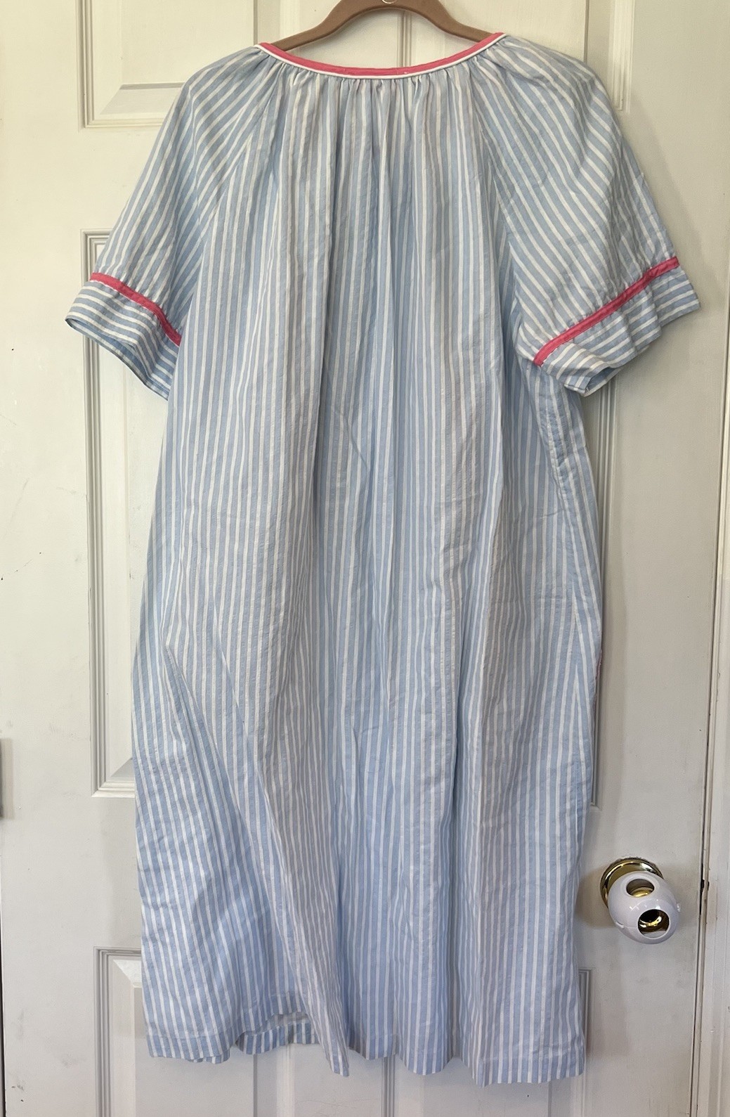 Cotillion Vtg Nightgown Blue Striped Floral Seashell Pocket Sz L NO SIZE TAG
