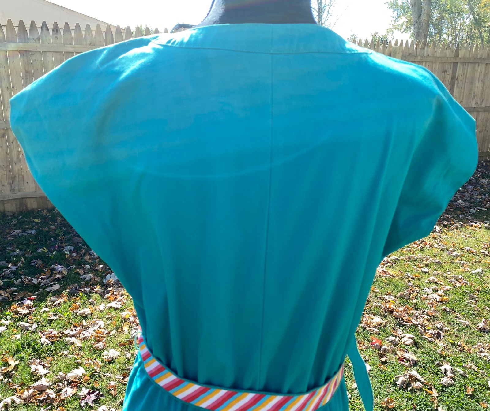 Vintage F.S.A. Collection Teal A-Line Dress Multi Color Belt Tie Strap Size 18