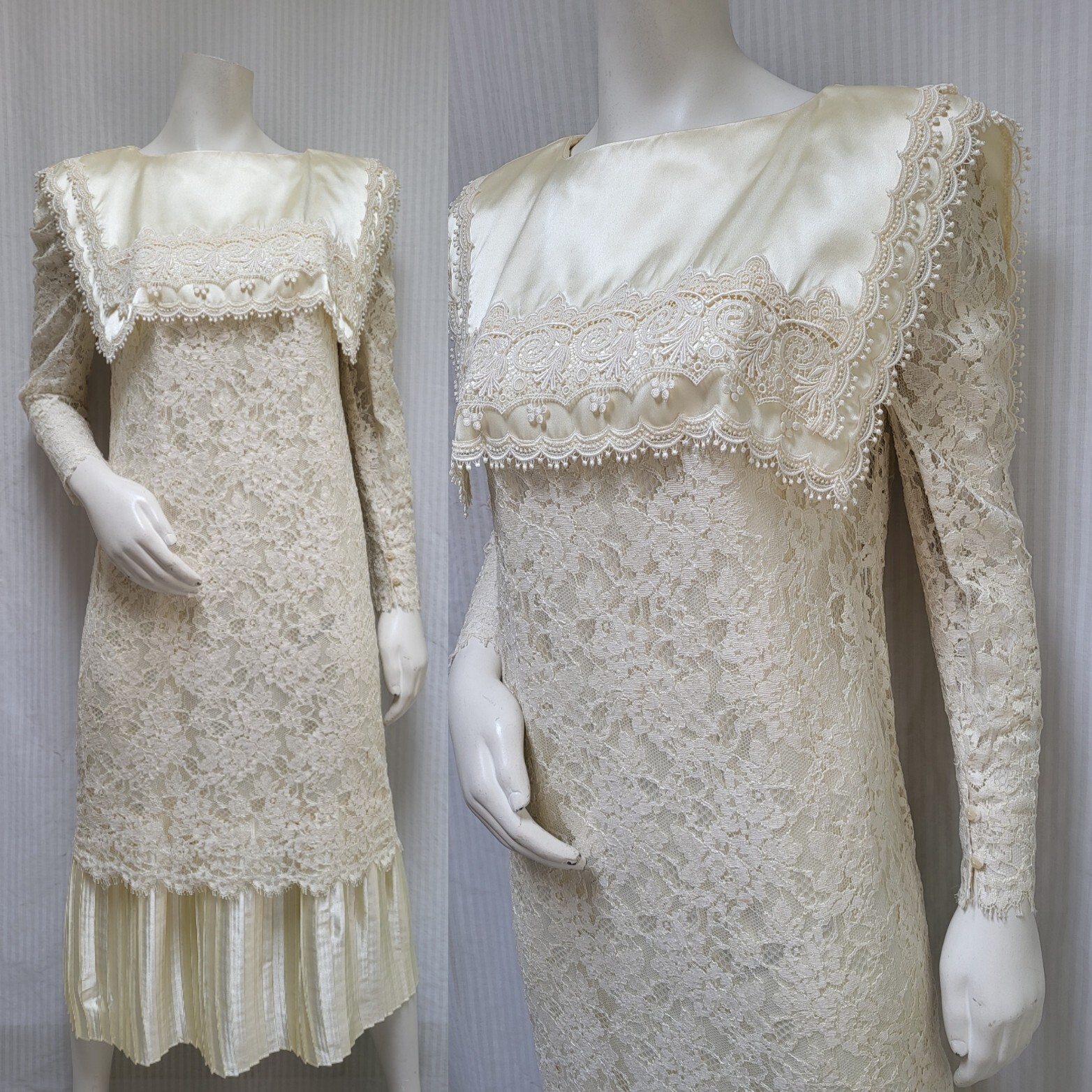 Vintage SCOTT MCCLINTOCK Ivory Satin Wedding Lace Victorian Prairie Dress – M