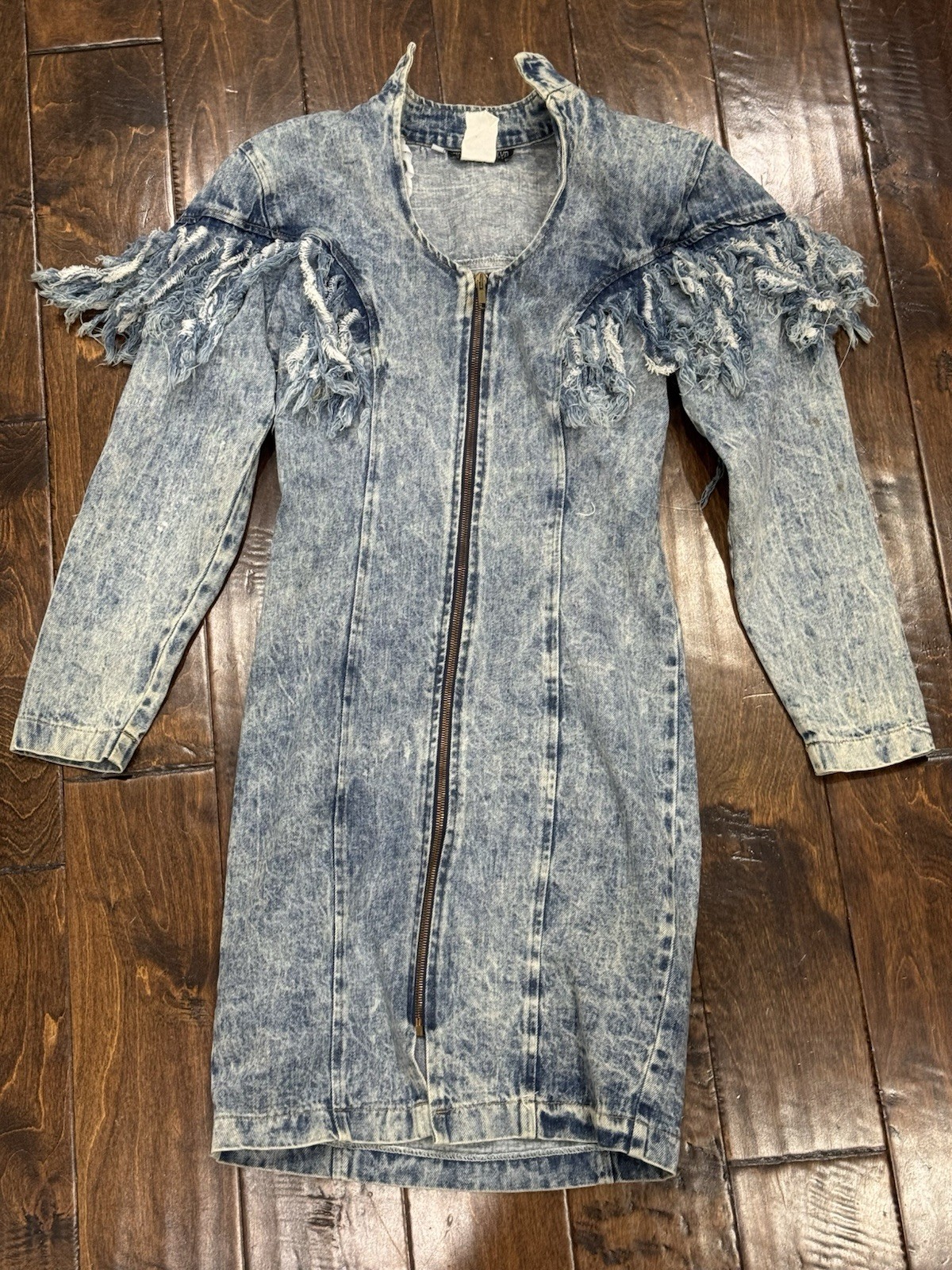 Vintage Acid Wash Denim Fringe Dress Hollywood Boulevard 80’s 90’s y2k Size 3