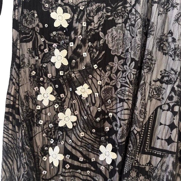 90s Y2K vintage black mesh floral beaded Alberto Makali top medium large