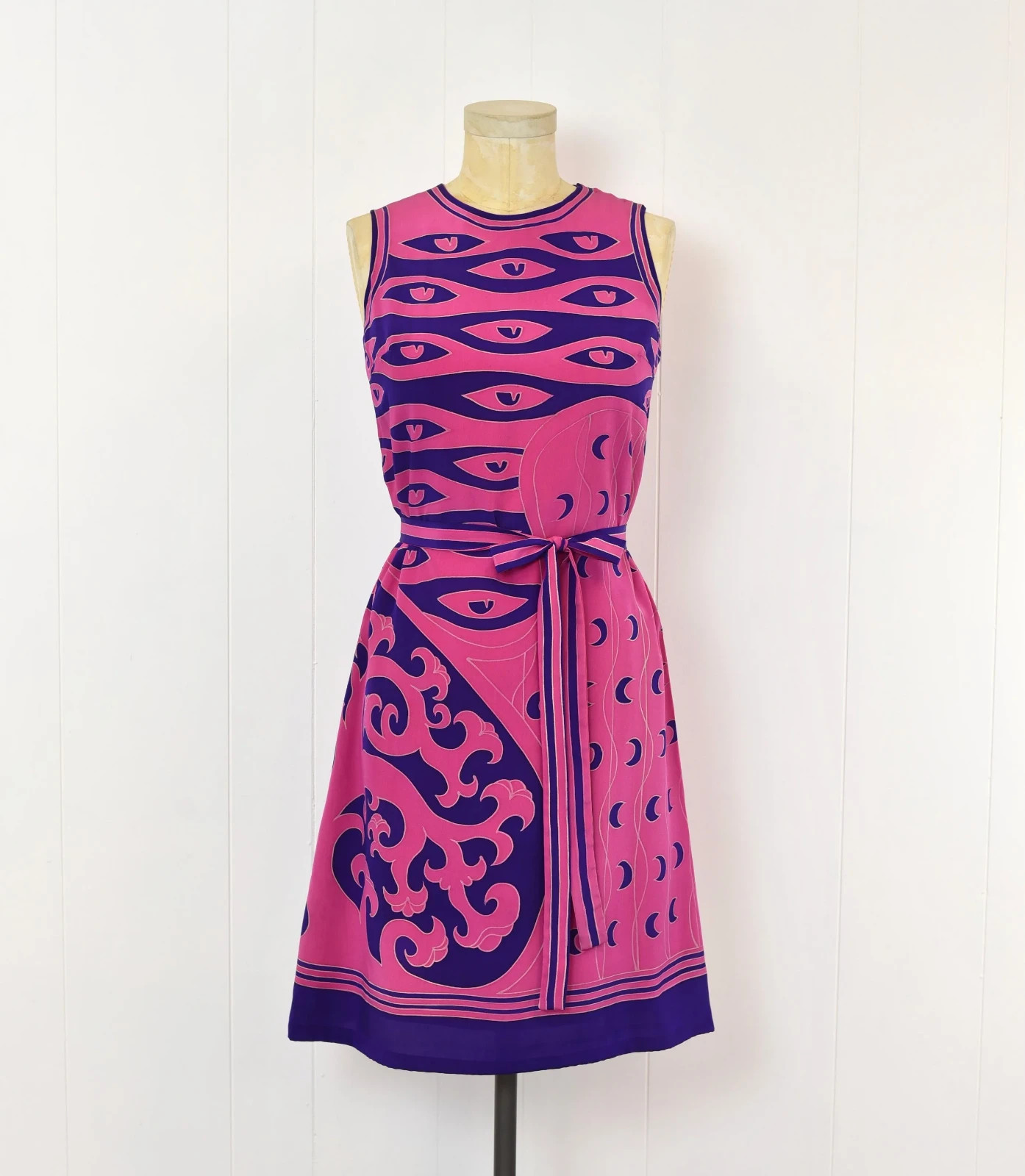 Vintage Chloé Pink Purple Silk Printed Dress with Belt