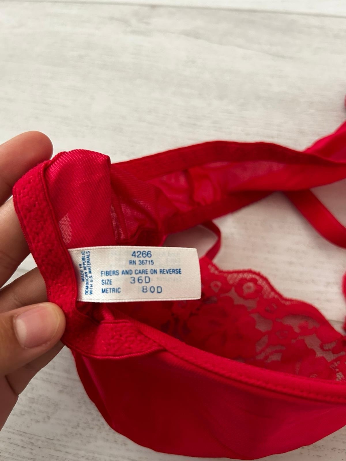Vintage Nylon Bra Sz 36D Front Closure Red