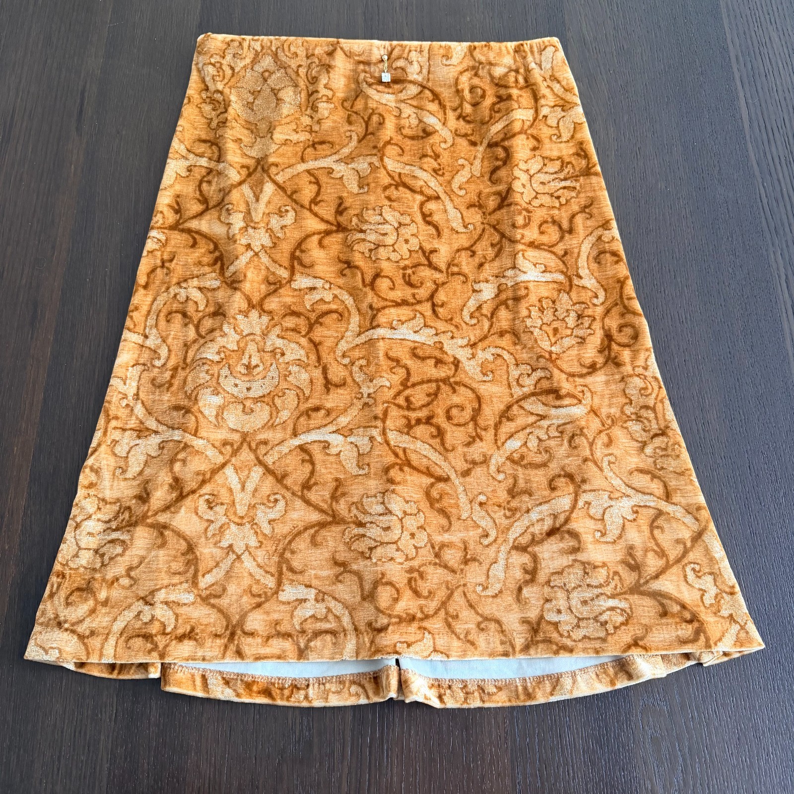 ROBERTO CAVALLI stretch velvet set top & skirt Baroque print from 1990s