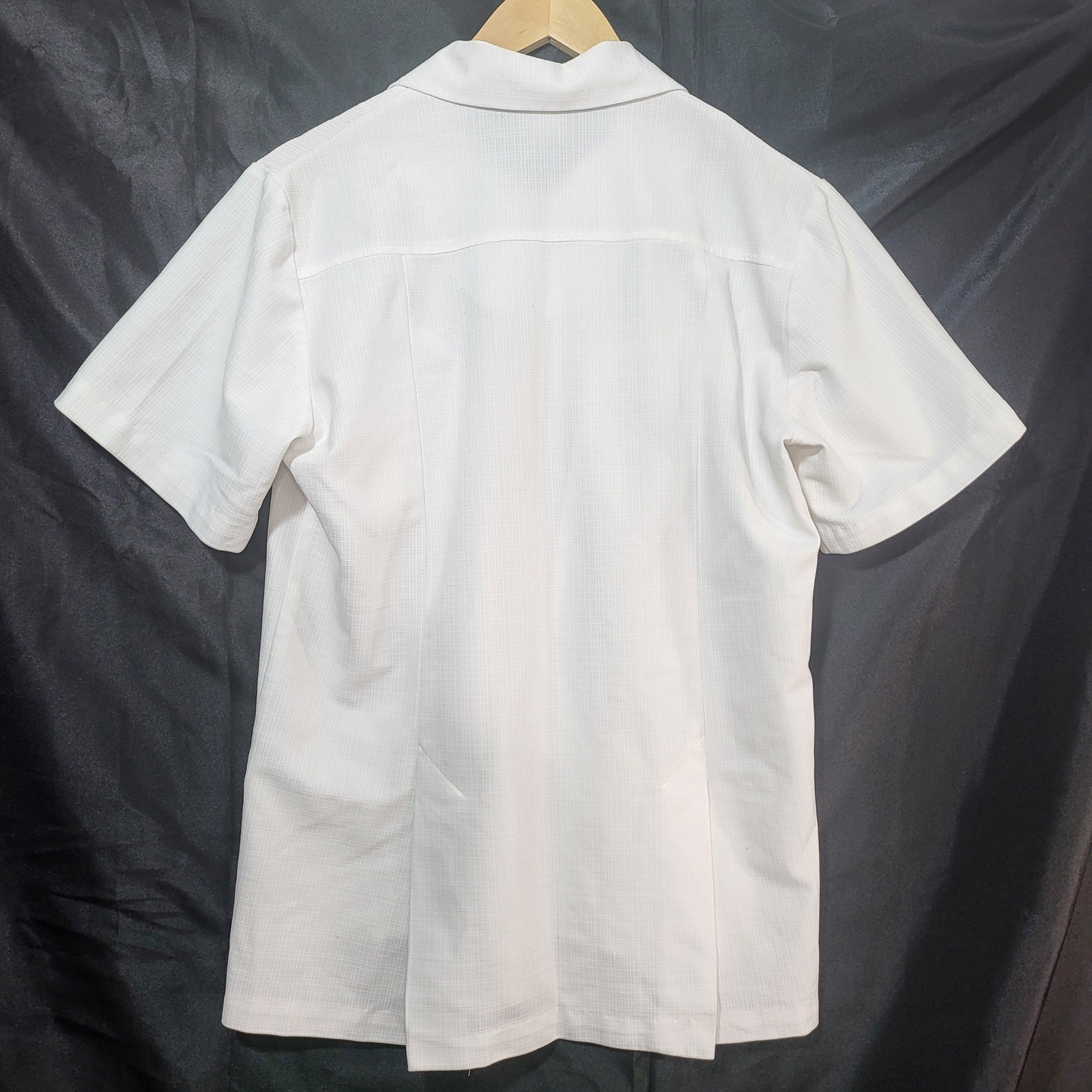 VTG White Zip Up Short Sleeve Med or Dentist Smock Collared 70s Mod Retro USA