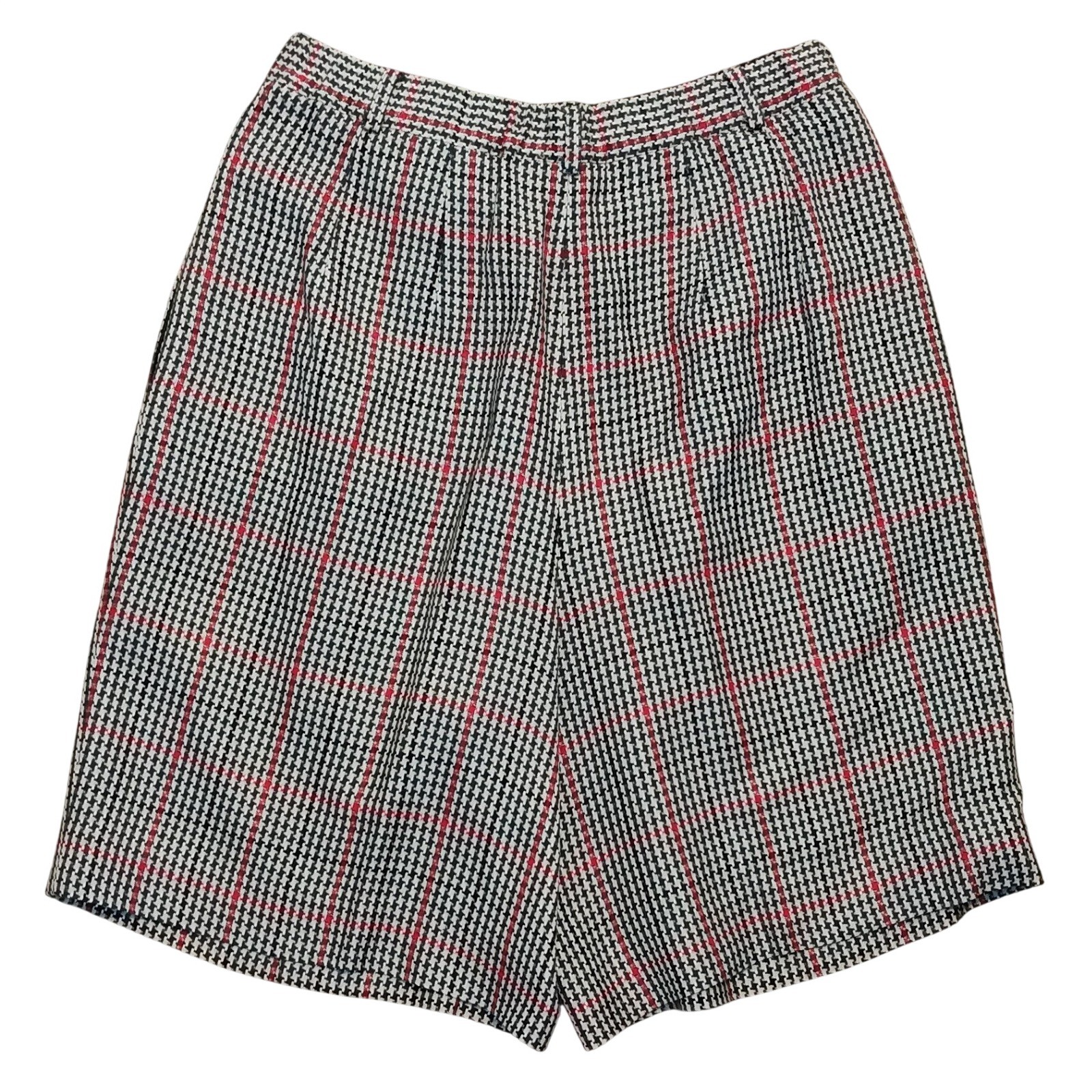 1950s Pendleton Shorts Women 12 Black White Red Houndstooth Plaid Pleated Rayon