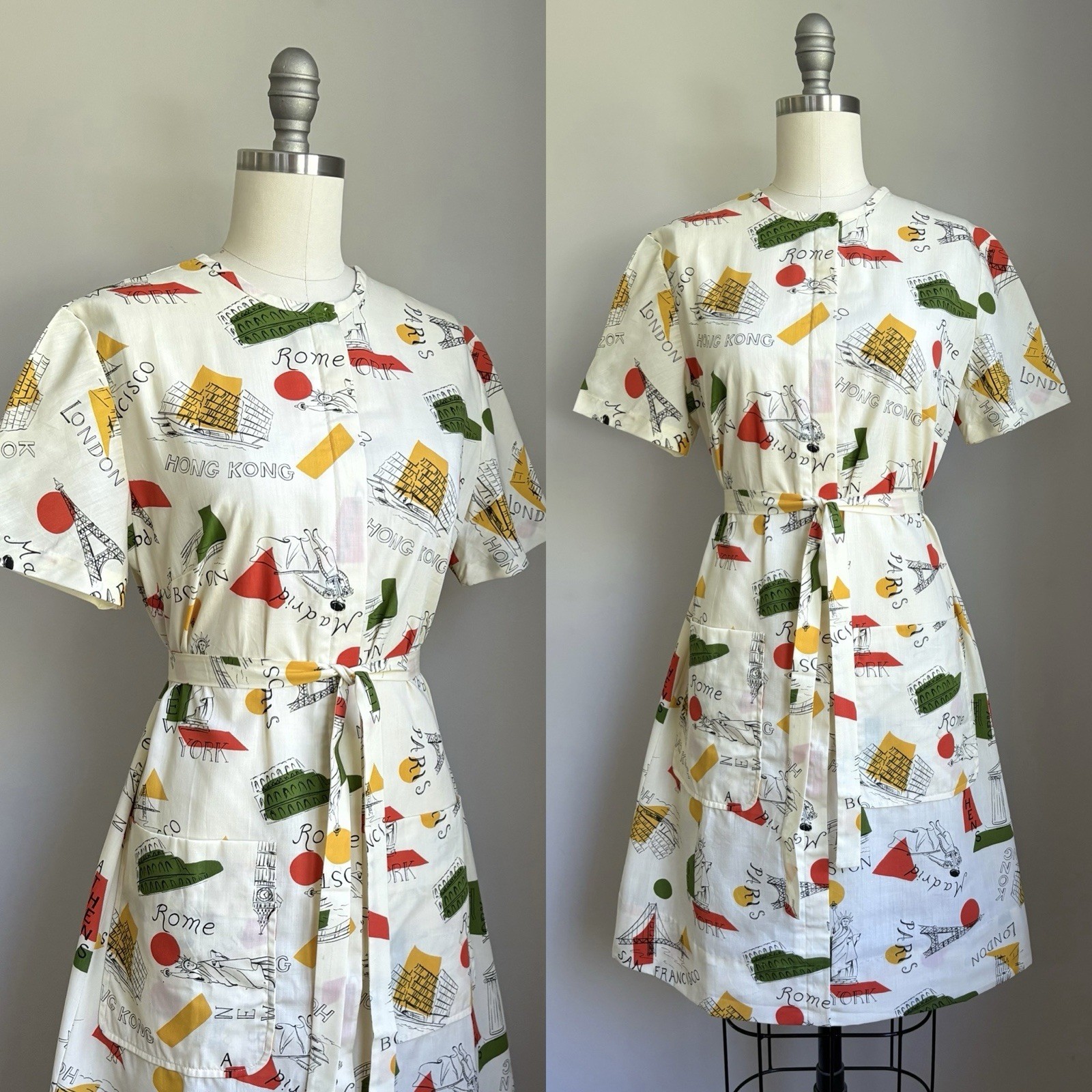 Vintage 1960’s NOS TWA Flight Attendant Stewardess Travel Destinations Dress M