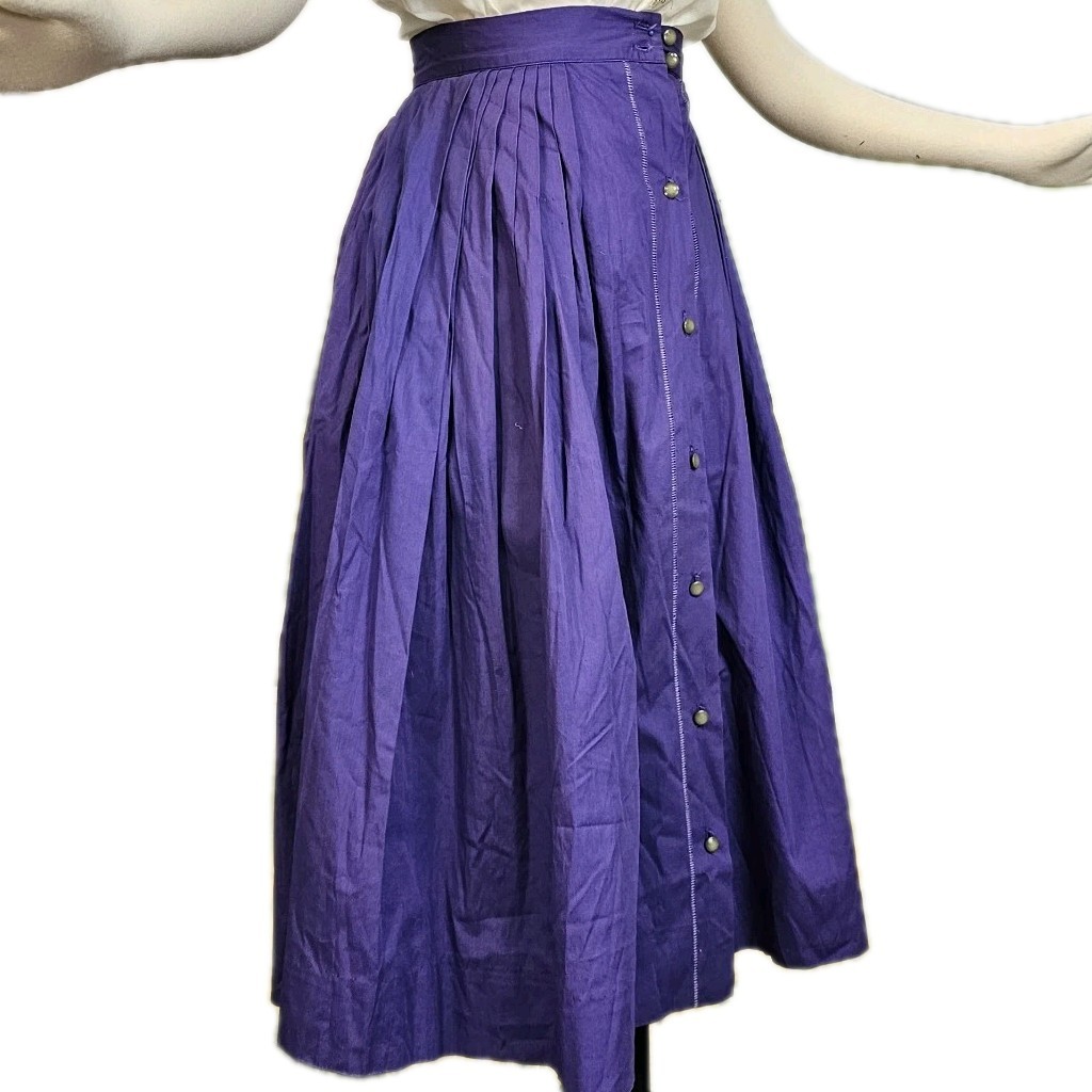 Vintage 1950s Skirt Button Front Purple Pleated Midi Circle Skirt Pinup